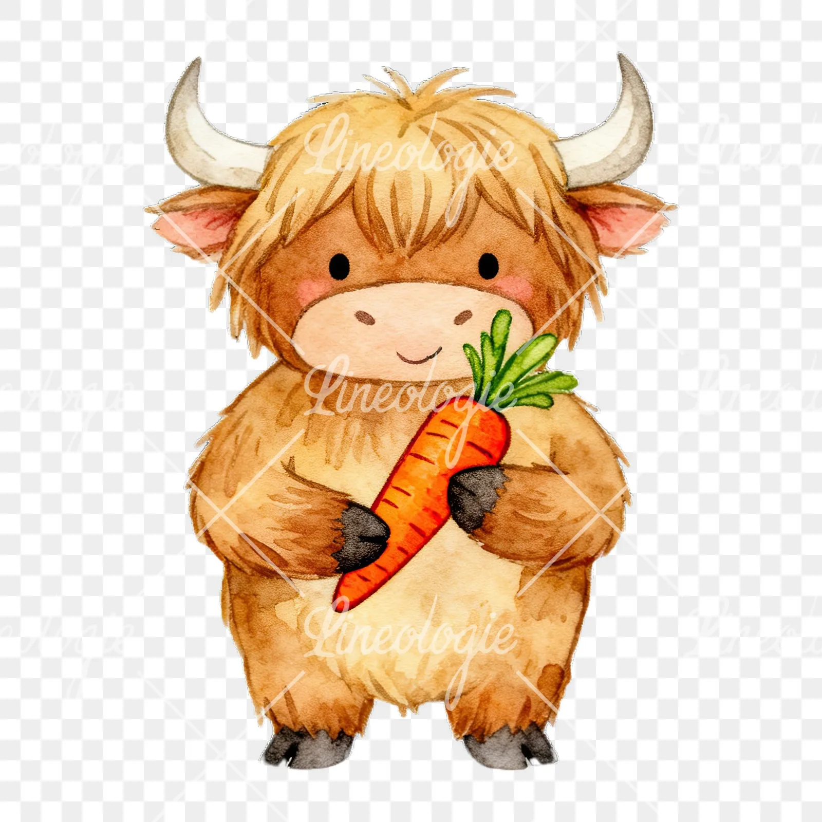 Watercolor highland cow clipart 2 of 9 on a transparent background (PNG)