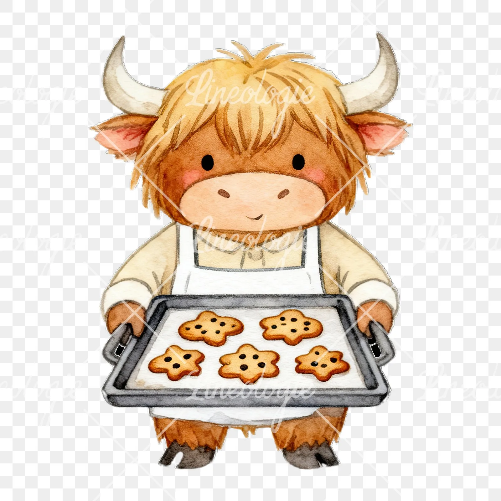 Watercolor highland cow clipart 3 of 9 on a transparent background (PNG)