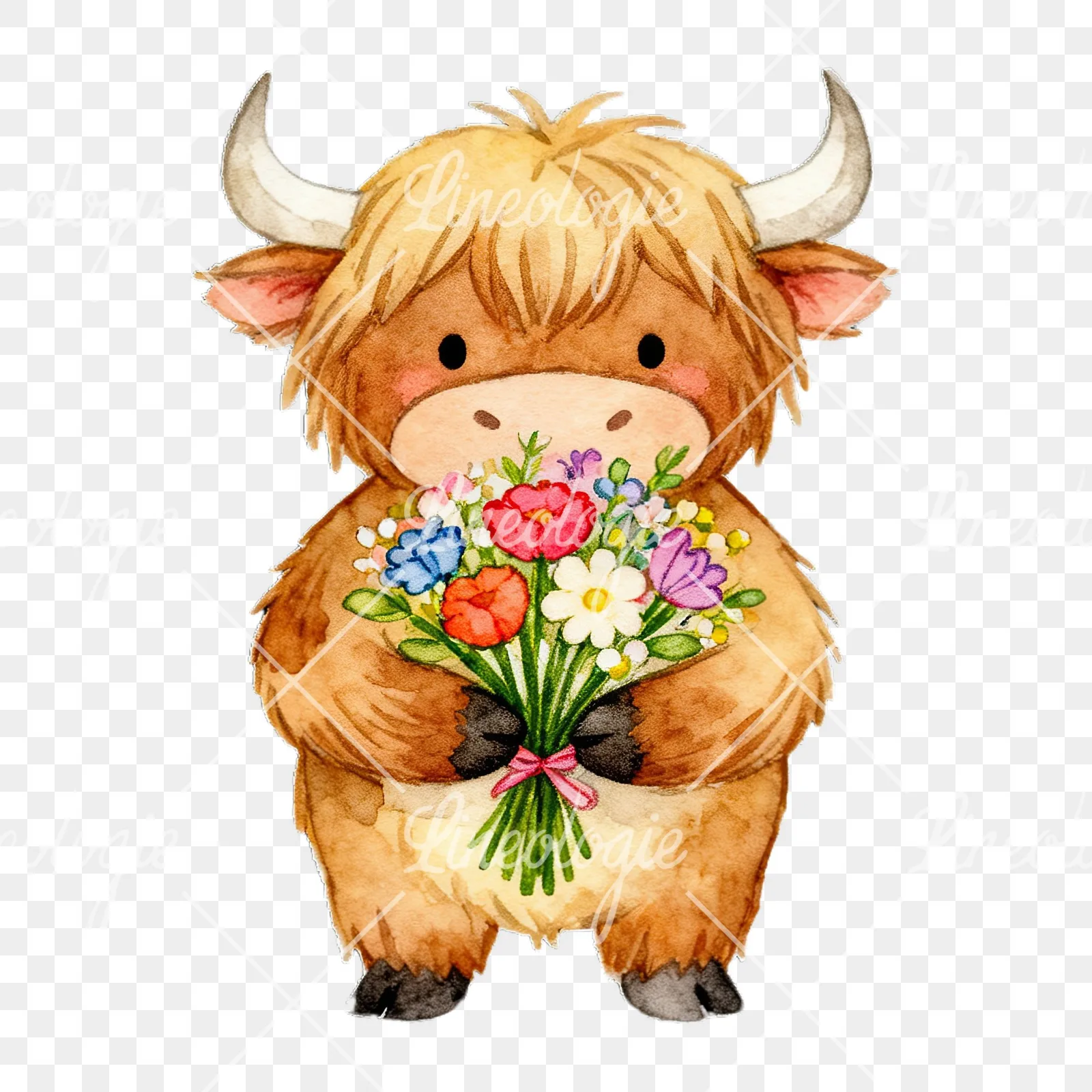 Watercolor highland cow clipart 4 of 9 on a transparent background (PNG)