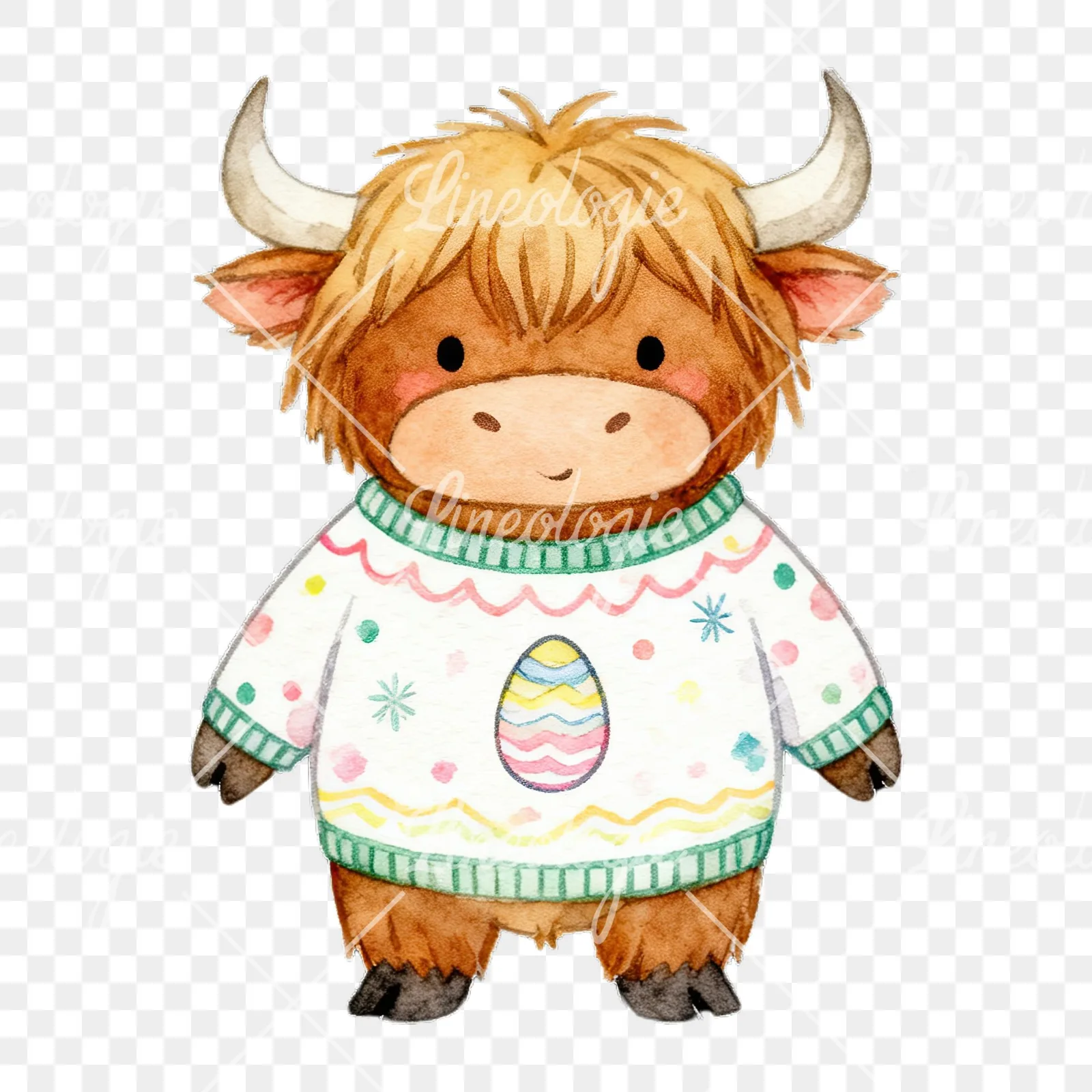 Watercolor highland cow clipart 5 of 9 on a transparent background (PNG)