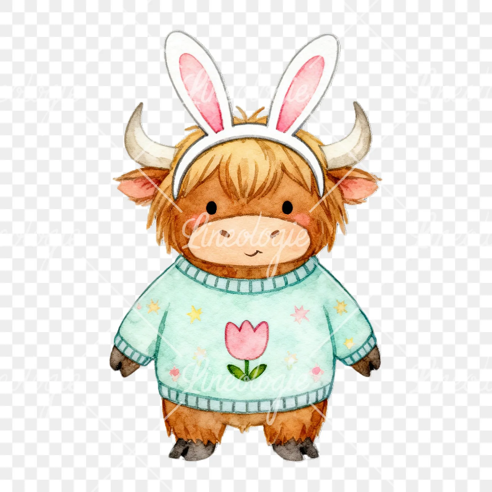 Watercolor highland cow clipart 6 of 9 on a transparent background (PNG)