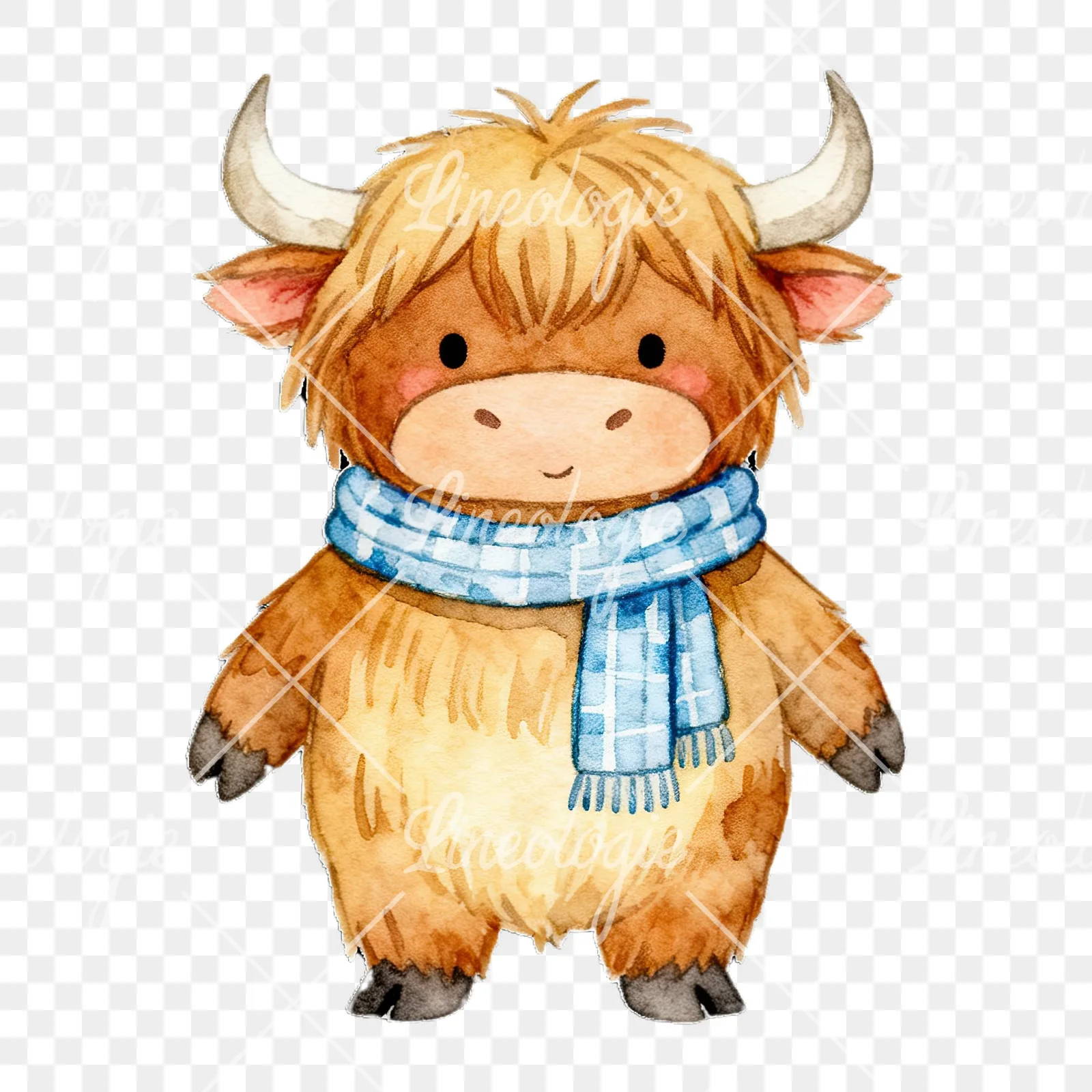 Watercolor highland cow clipart 7 of 9 on a transparent background (PNG)