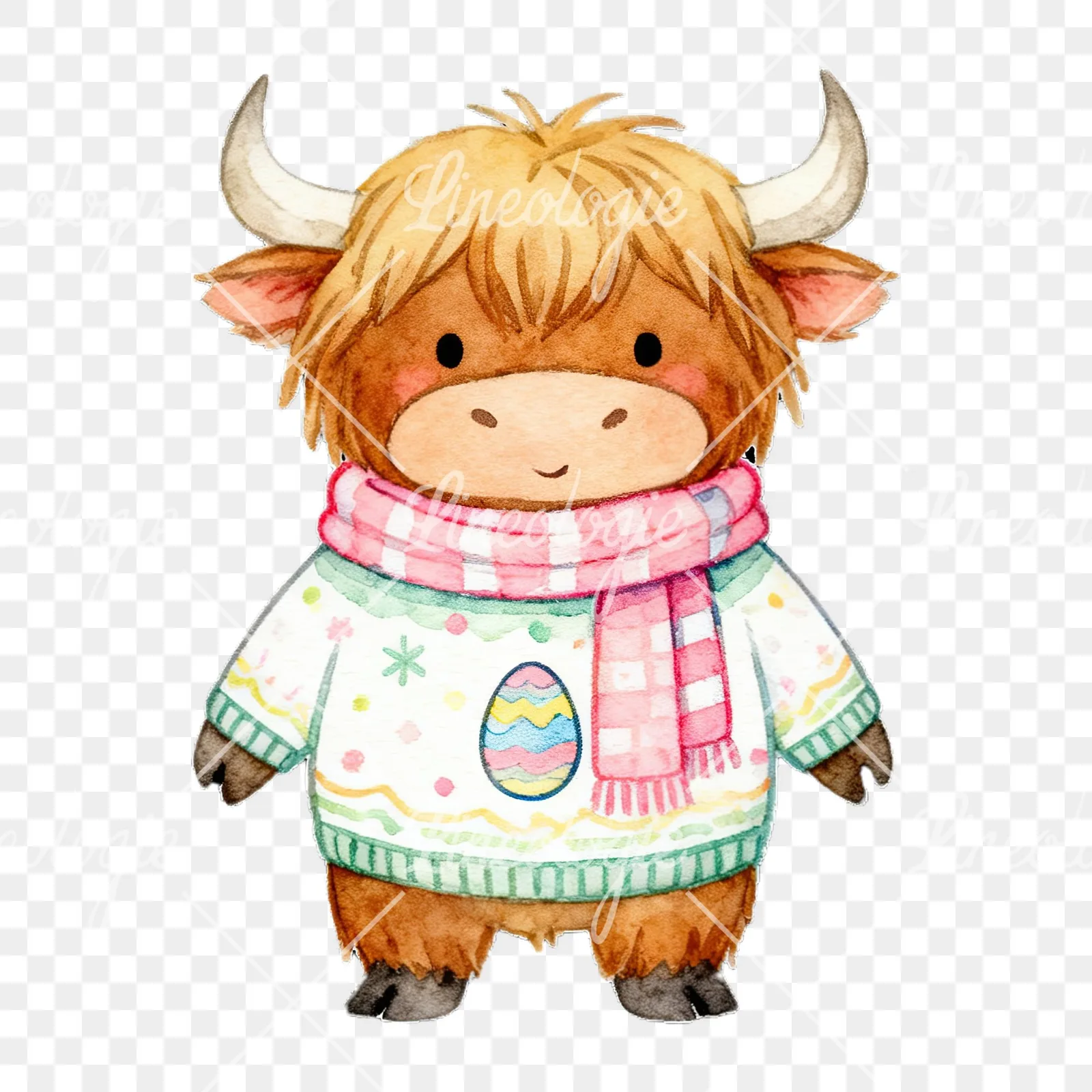 Watercolor highland cow clipart 8 of 9 on a transparent background (PNG)