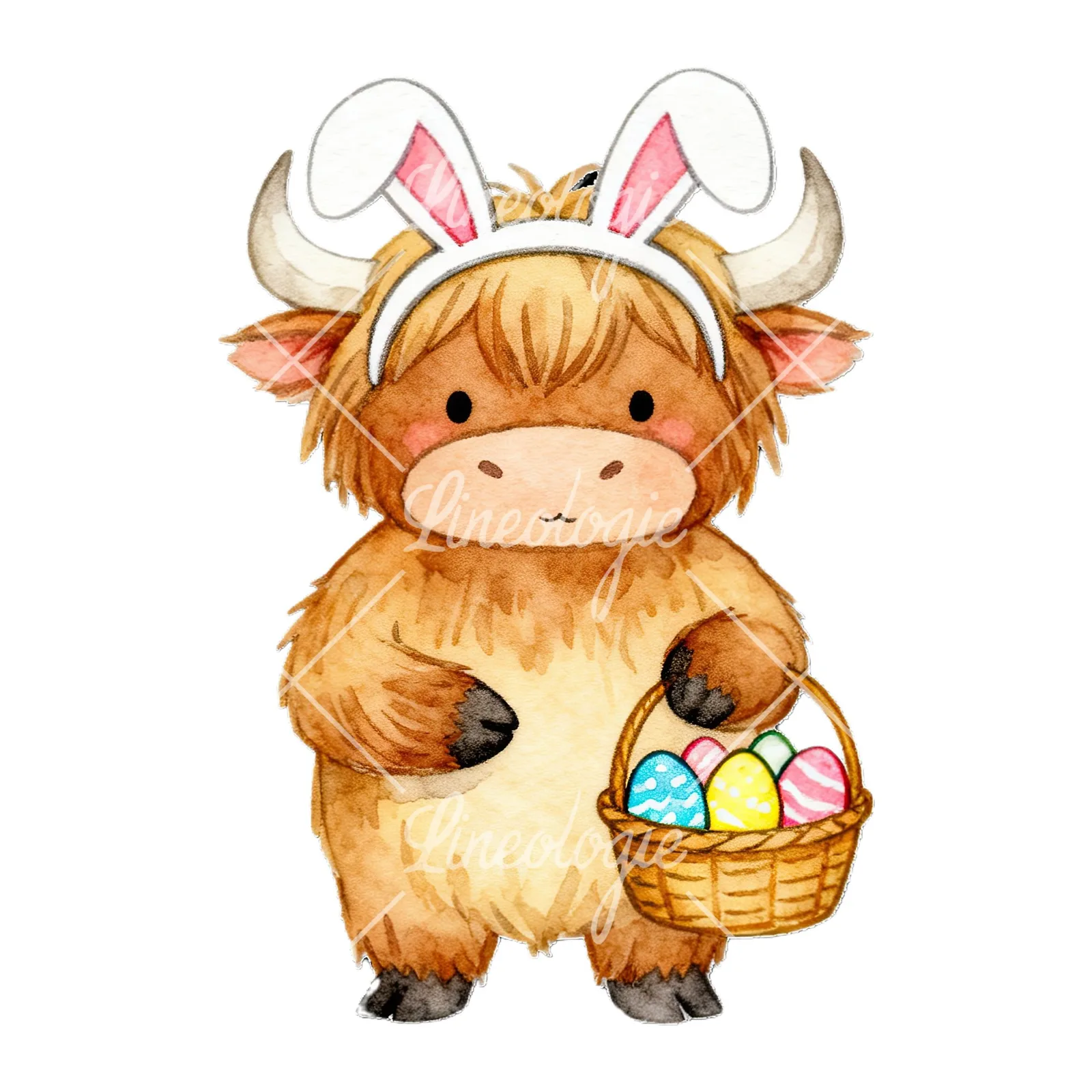 Watercolor highland cow clipart 9 of 9 on a white background (JPG)