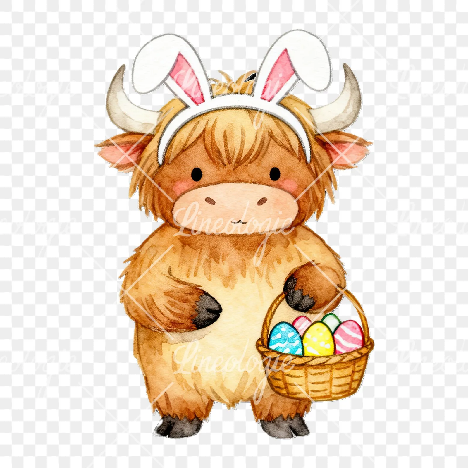 Watercolor highland cow clipart 9 of 9 on a transparent background (PNG)