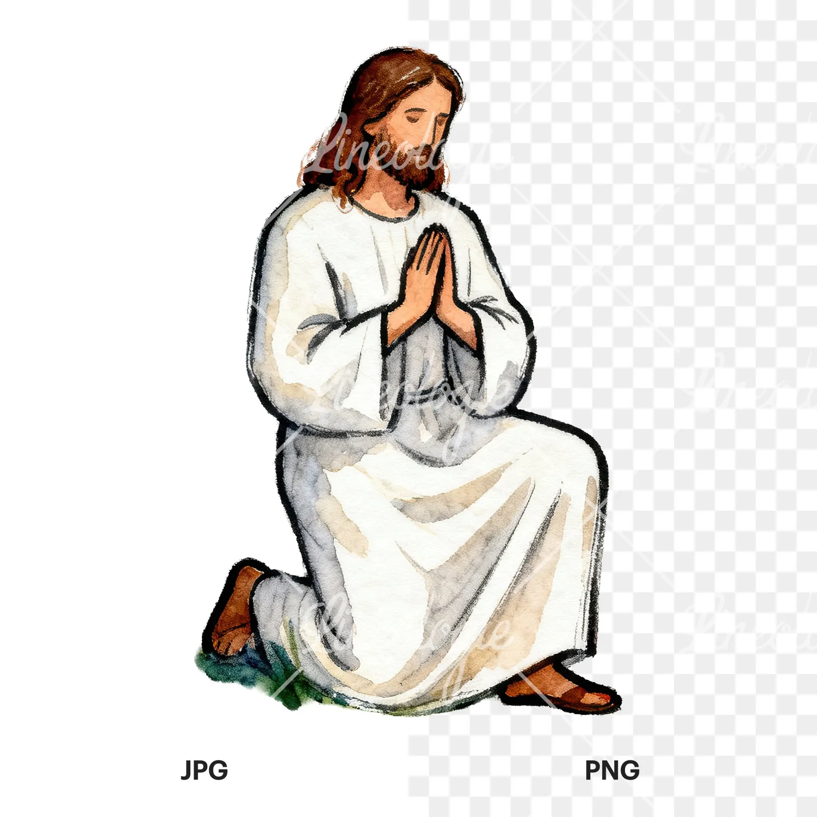 Watercolor jesus clipart 4 of 9, as a JPG on white and a transparent PNG