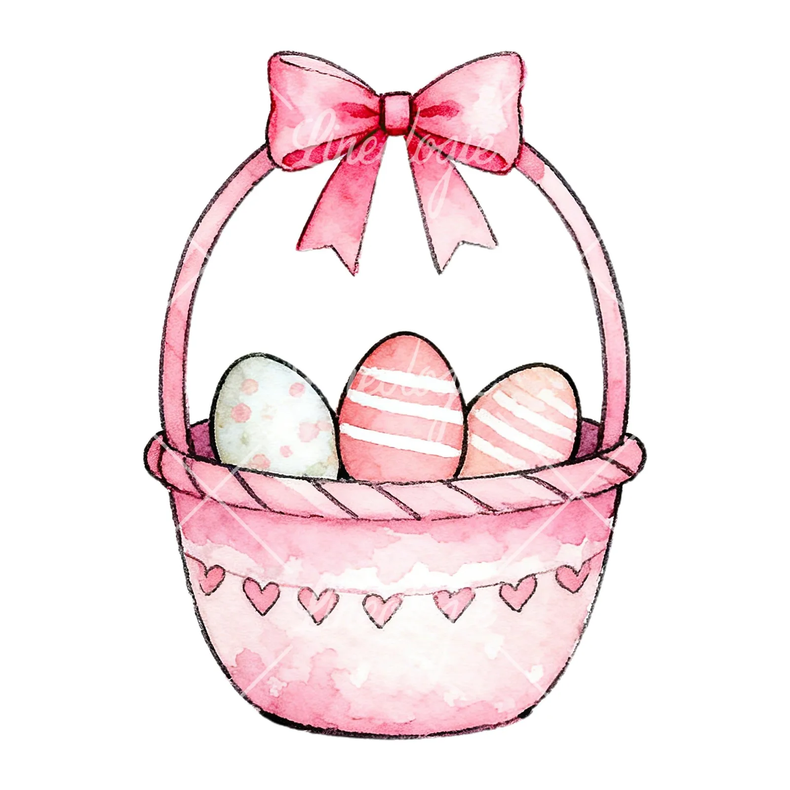 Watercolor pink girls basket clipart 1 of 9 on a white background (JPG)