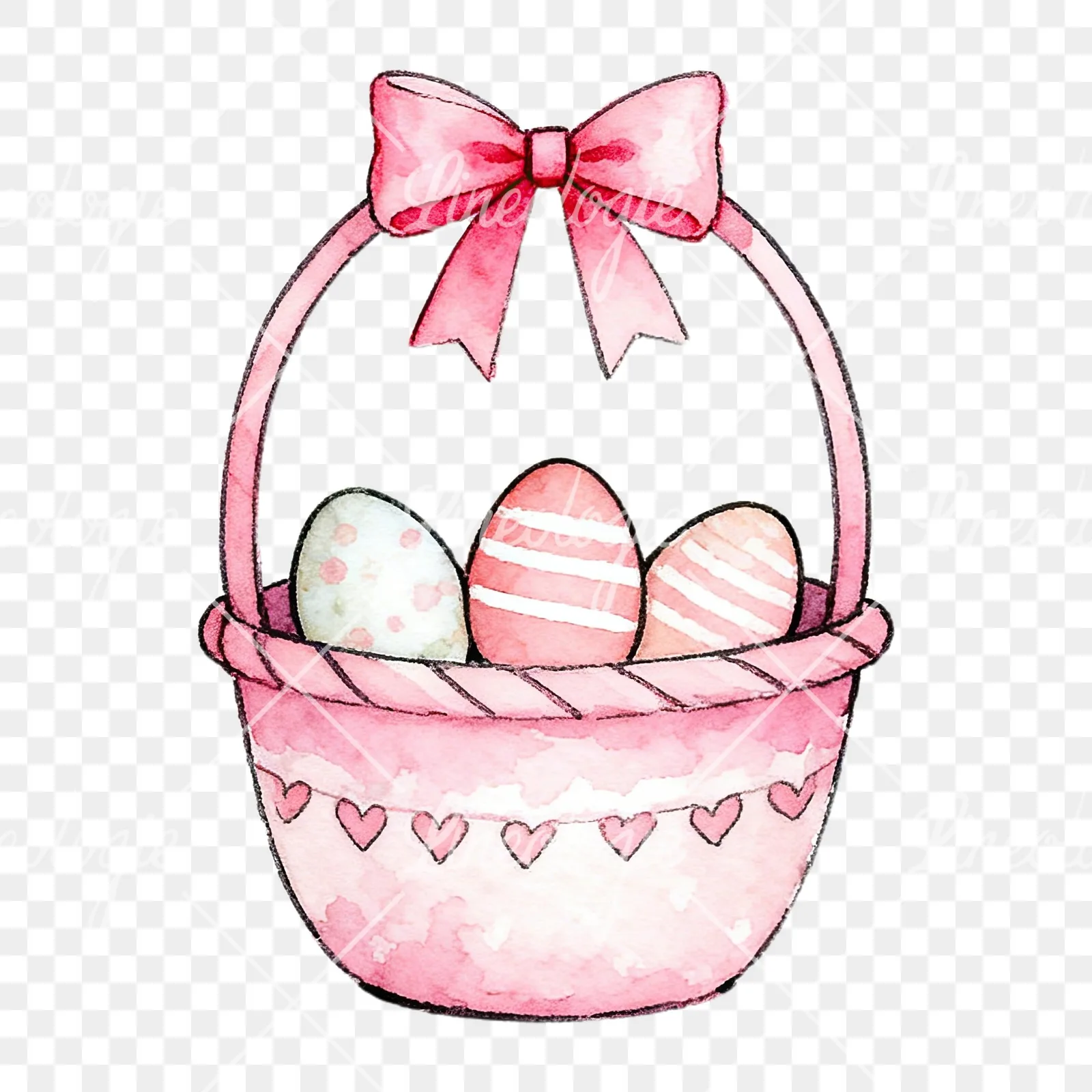 Watercolor pink girls basket clipart 1 of 9 on a transparent background (PNG)