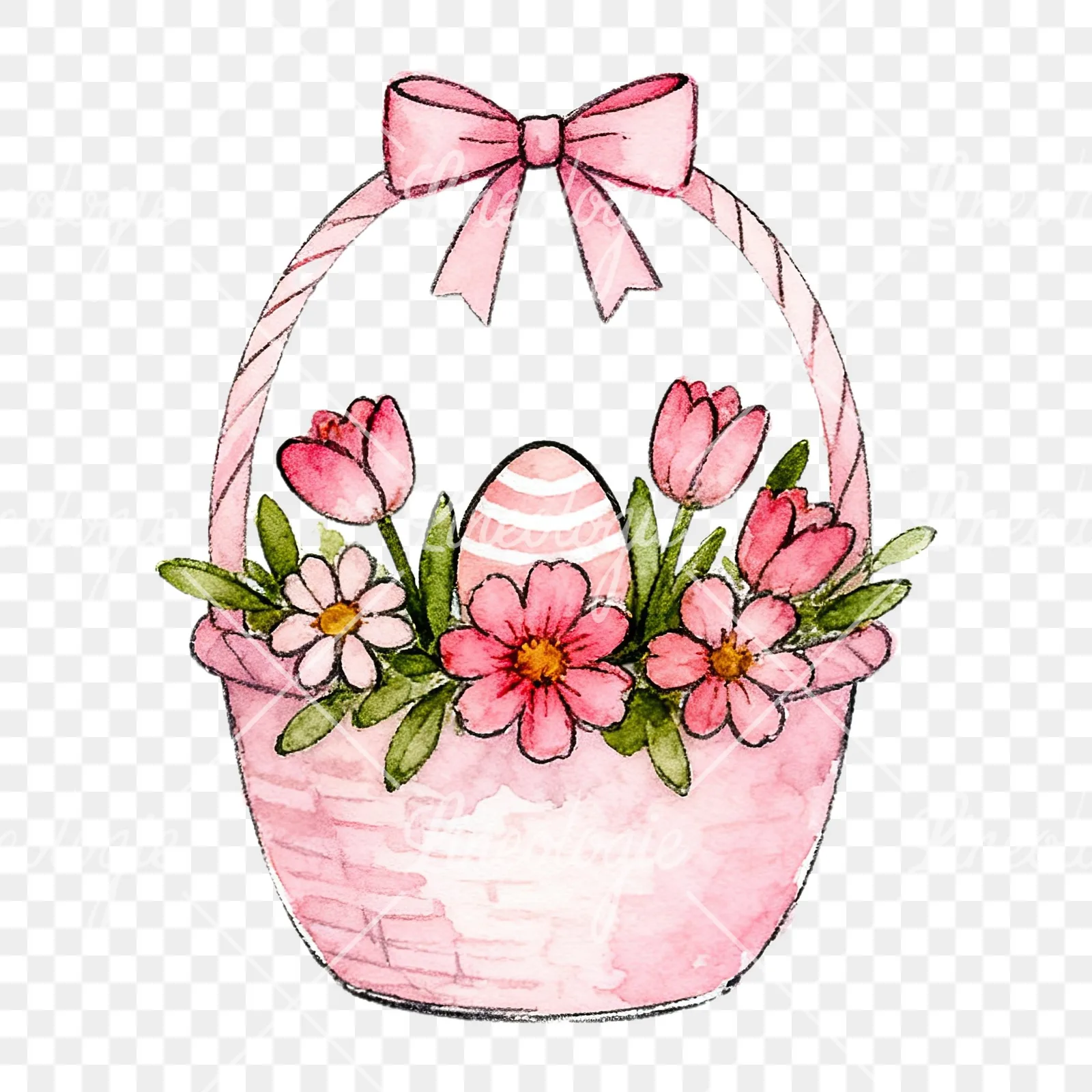 Watercolor pink girls basket clipart 2 of 9 on a transparent background (PNG)
