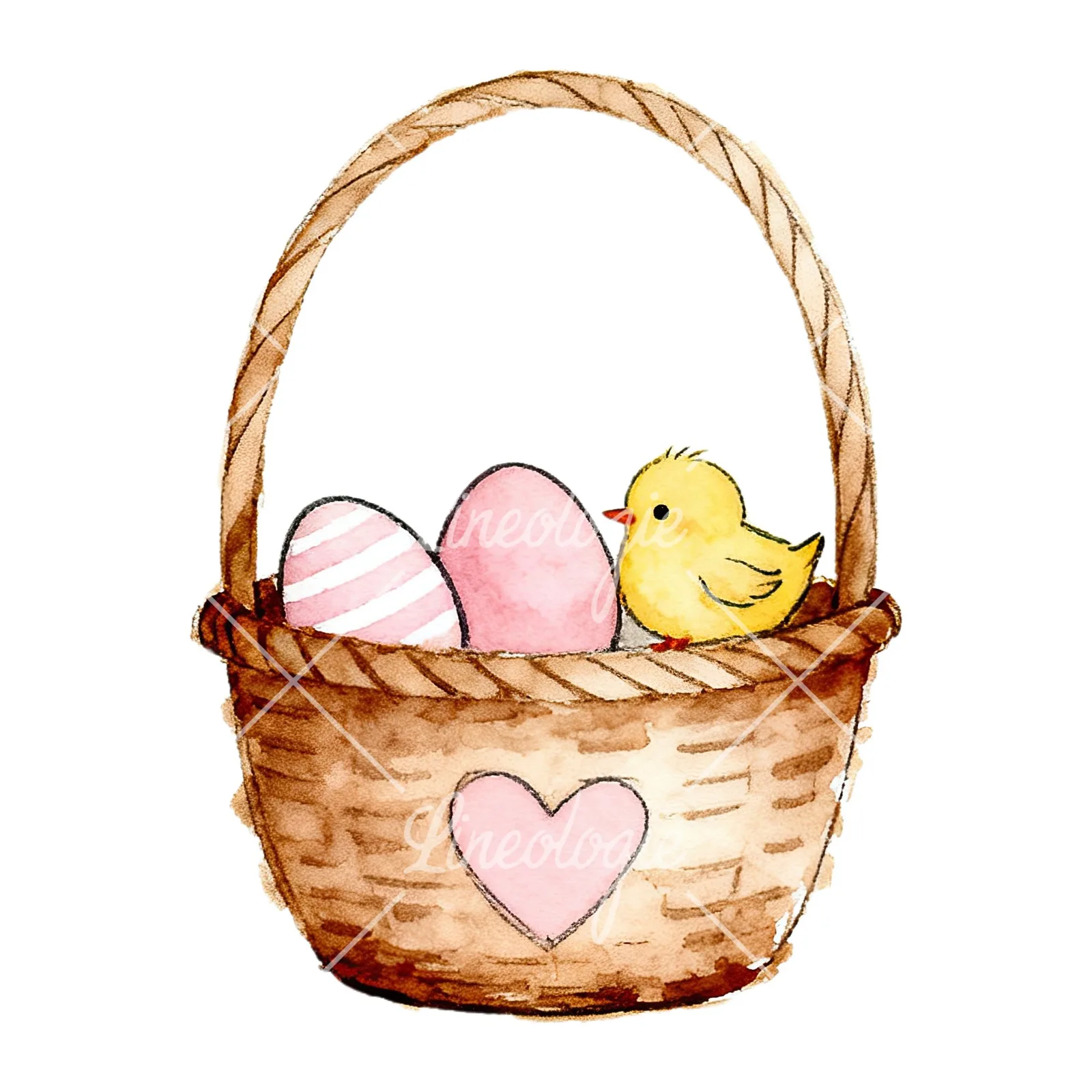 Watercolor pink girls basket clipart 3 of 9 on a white background (JPG)