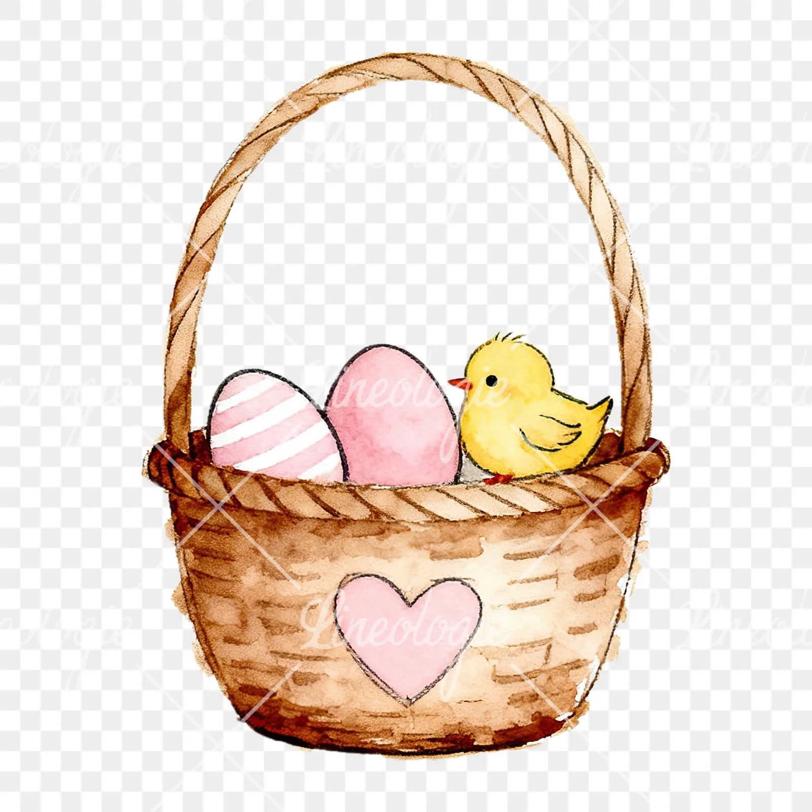 Watercolor pink girls basket clipart 3 of 9 on a transparent background (PNG)