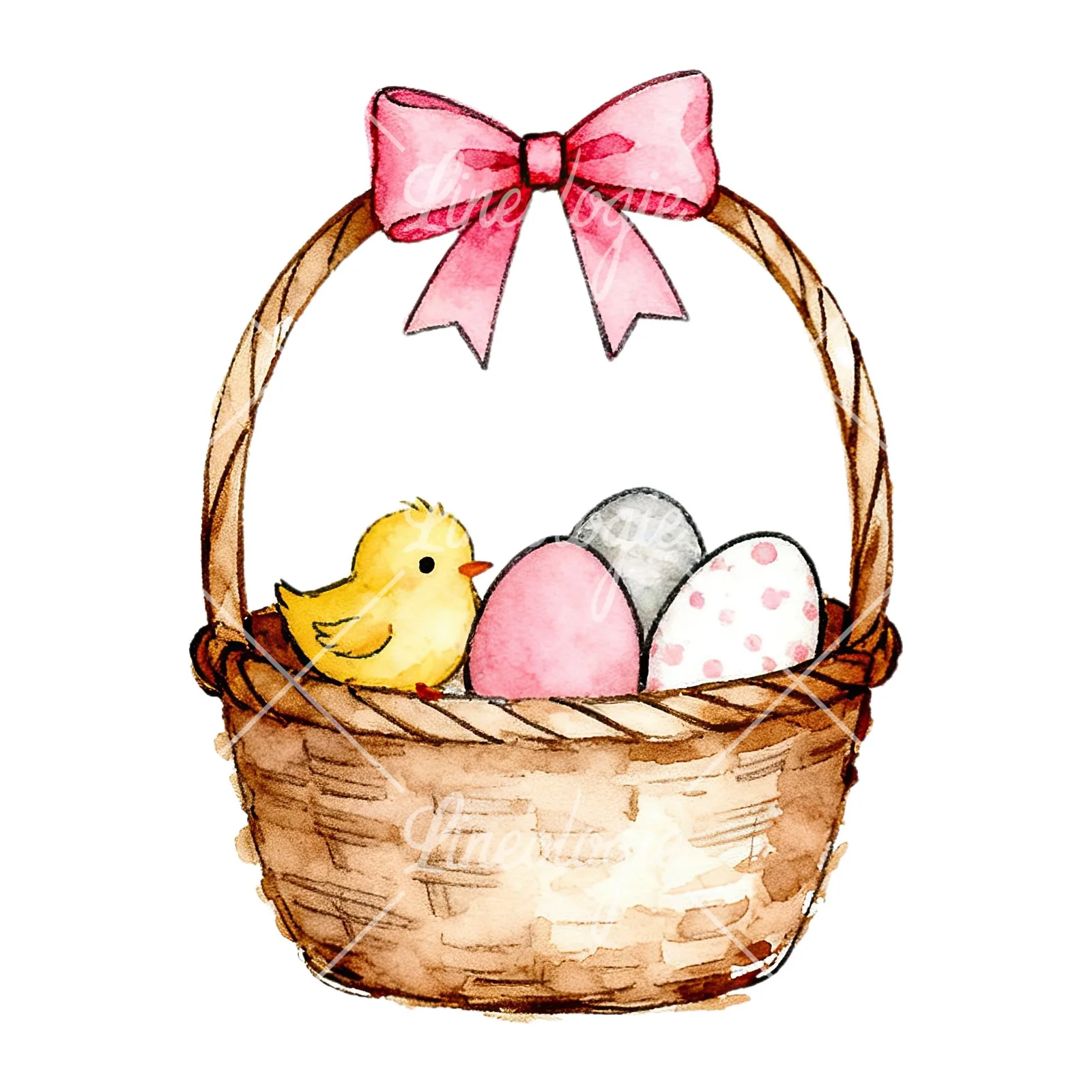 Watercolor pink girls basket clipart 4 of 9 on a white background (JPG)