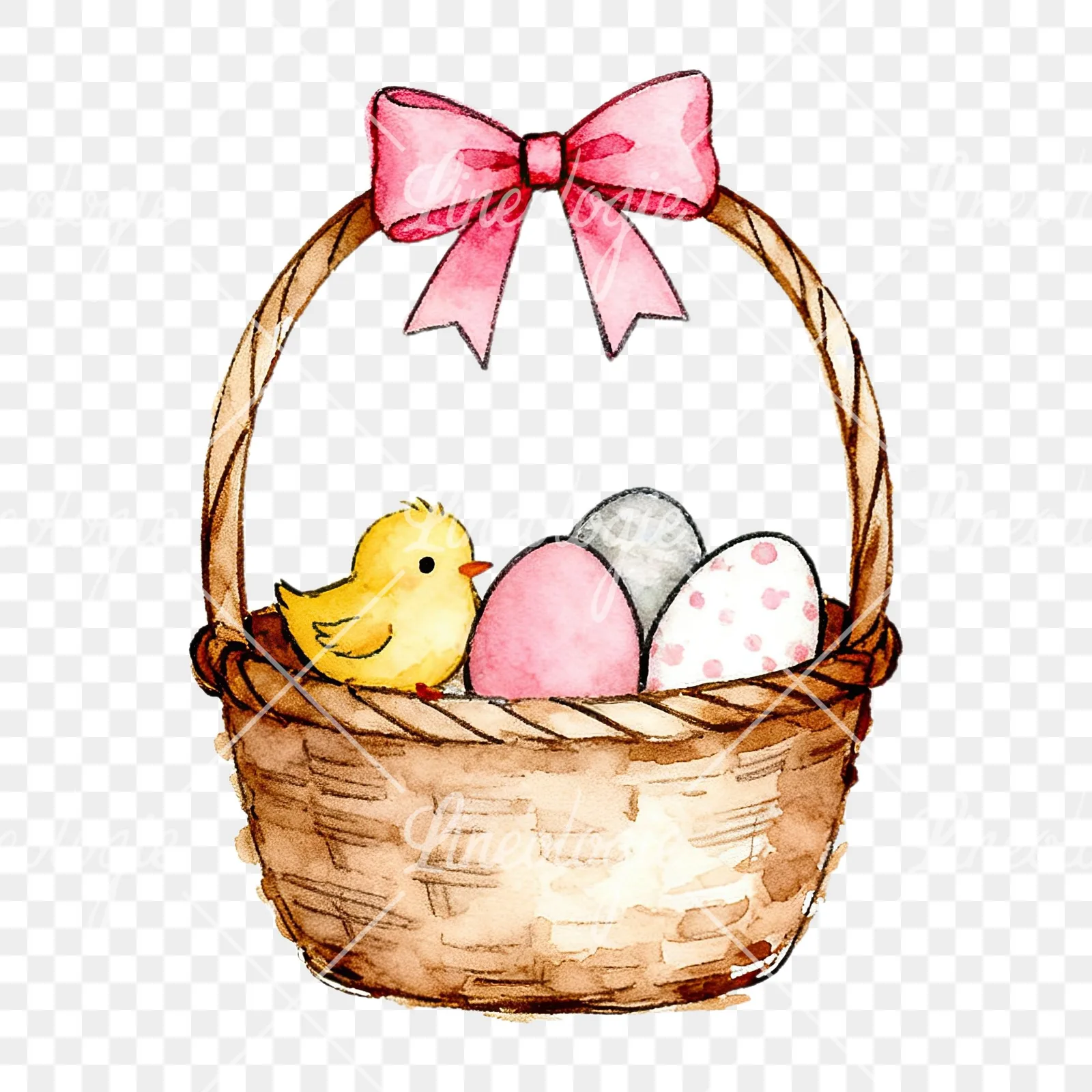 Watercolor pink girls basket clipart 4 of 9 on a transparent background (PNG)