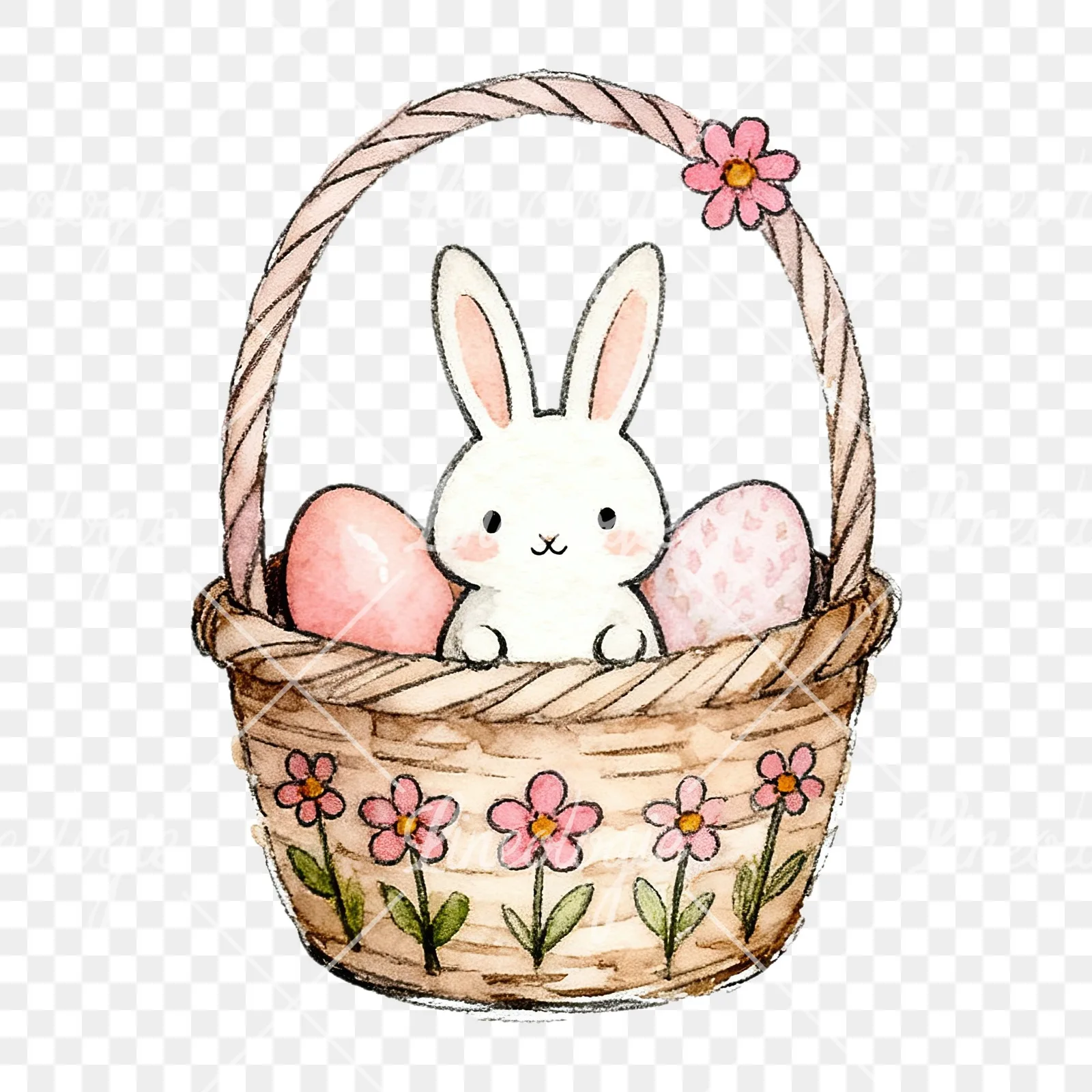 Watercolor pink girls basket clipart 5 of 9 on a transparent background (PNG)