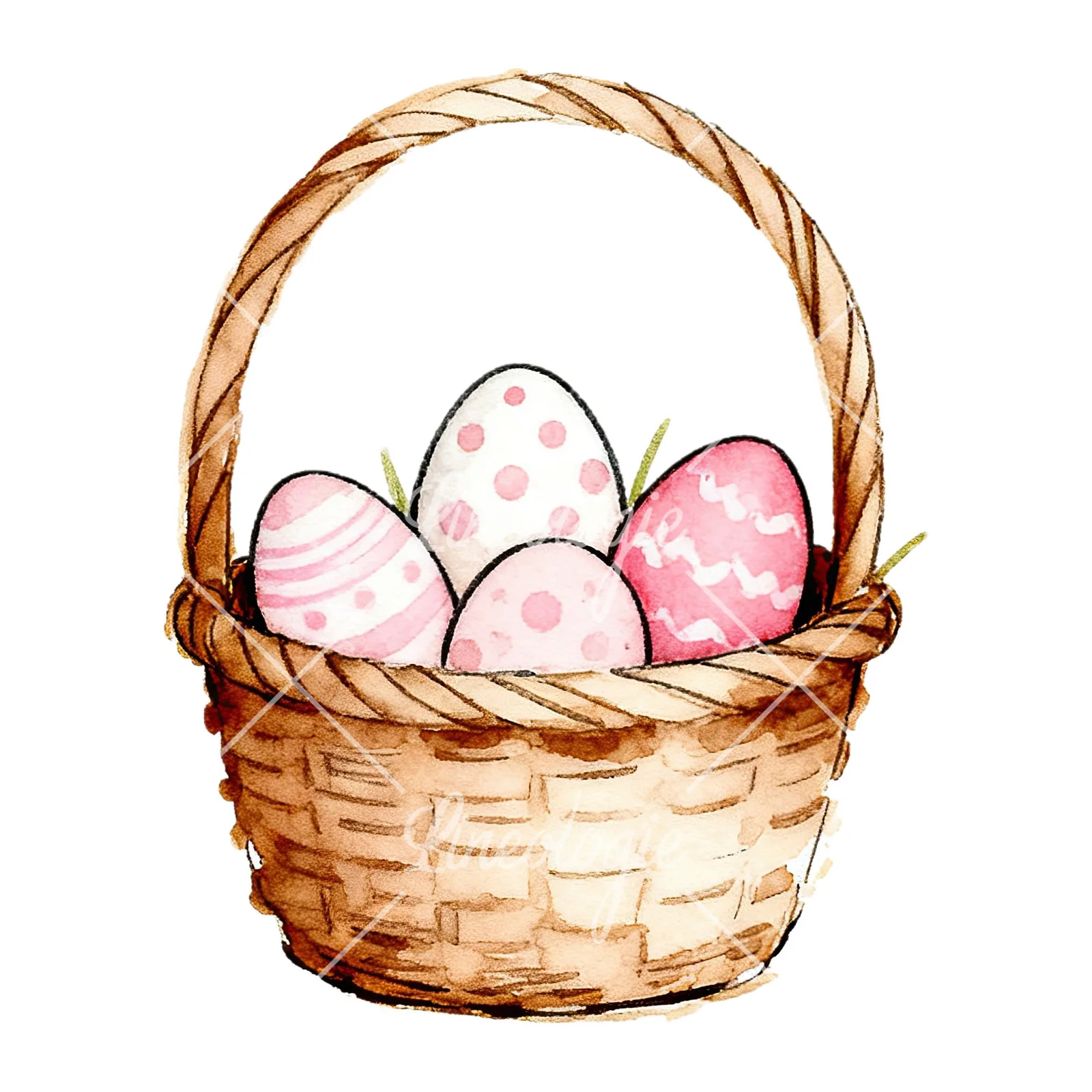 Watercolor pink girls basket clipart 8 of 9 on a white background (JPG)