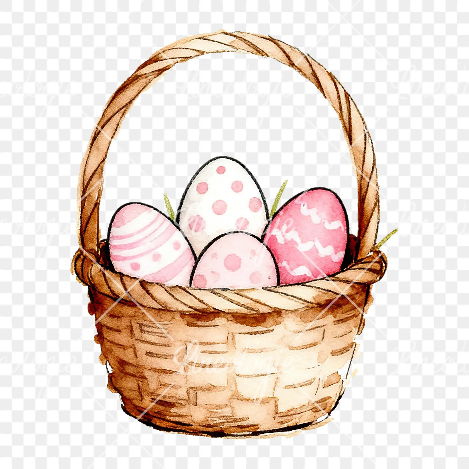 Watercolor pink girls basket clipart 8 of 9 on a transparent background (PNG)