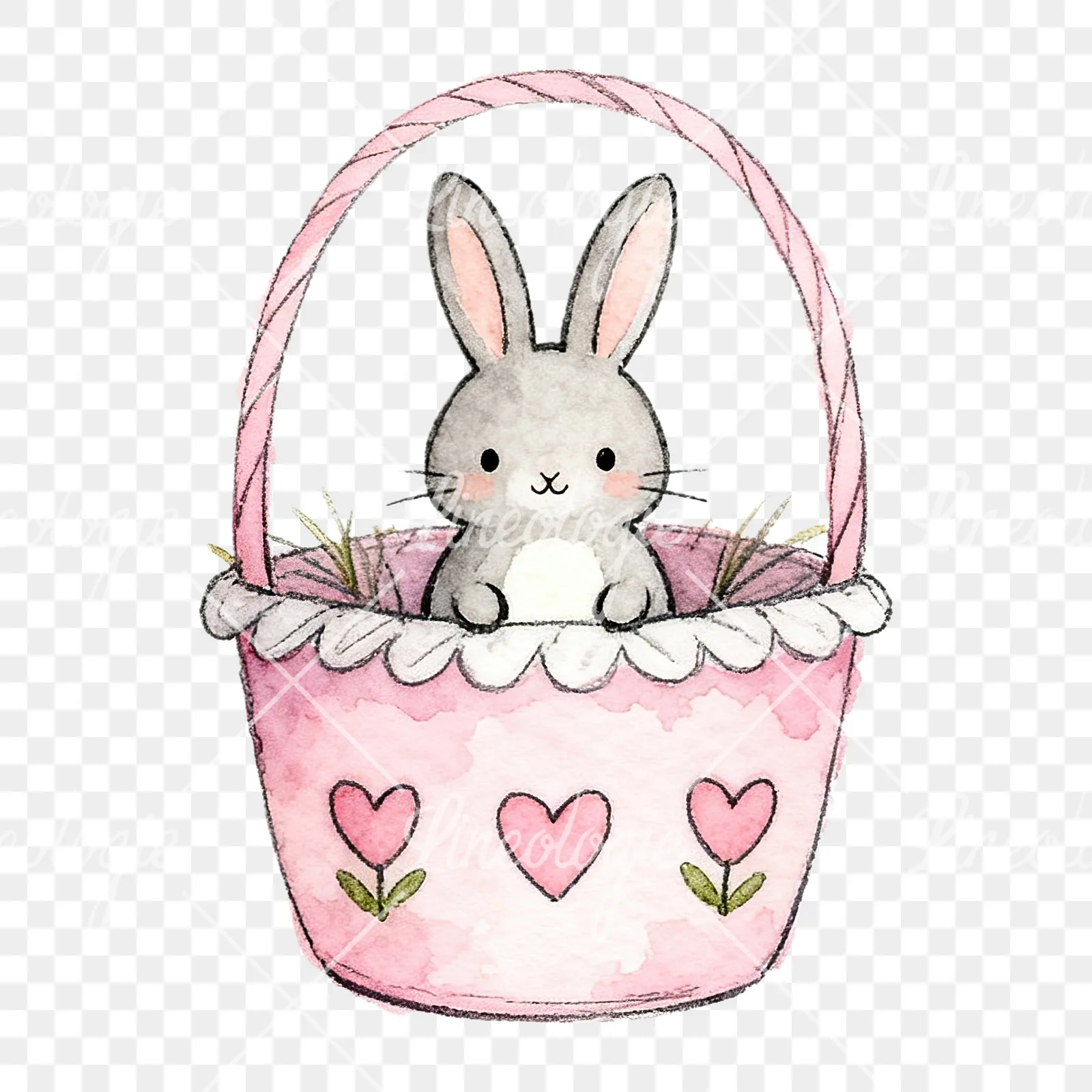 Watercolor pink girls basket clipart 9 of 9 on a transparent background (PNG)