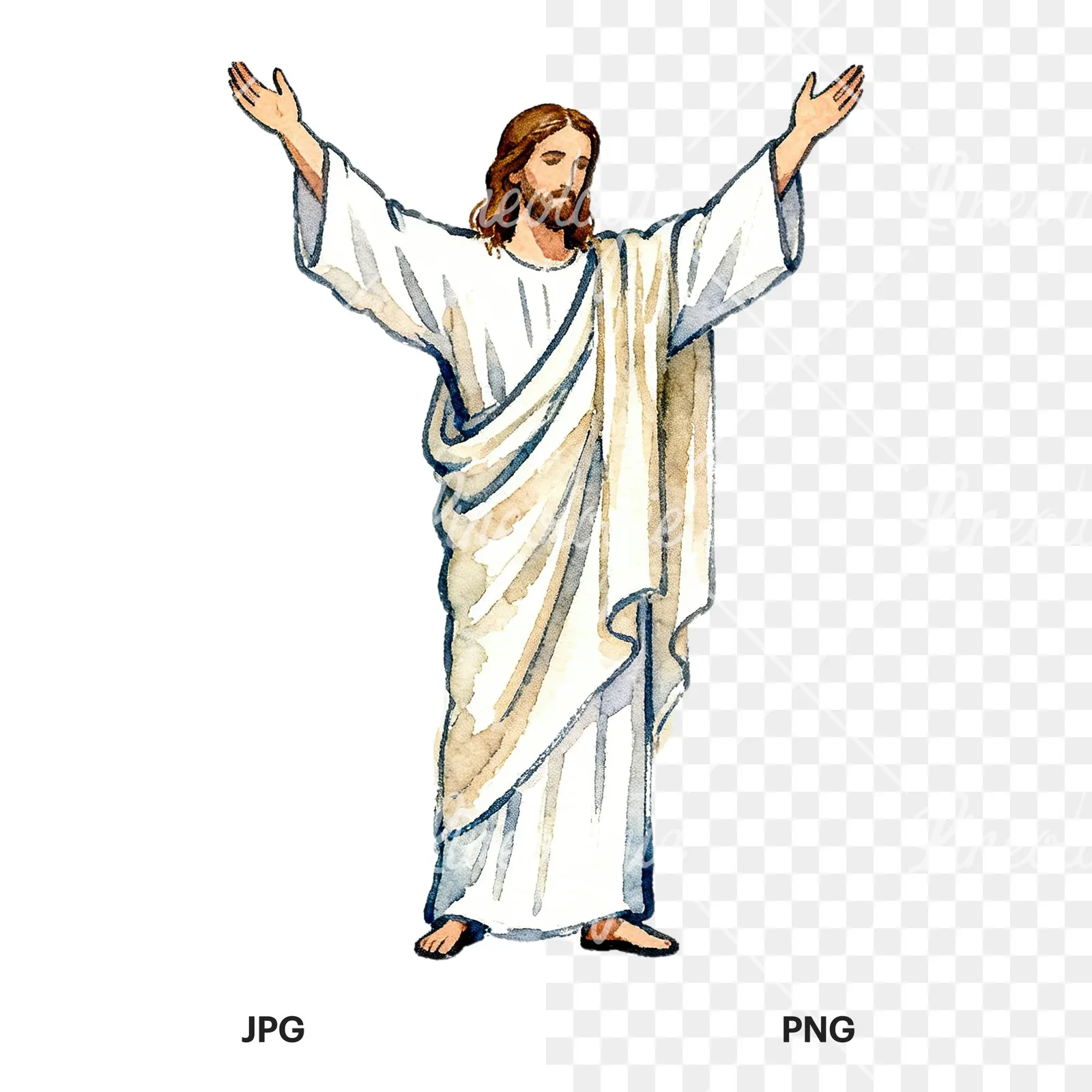 Watercolor religious christian Easter clipart 1 of 9, as a JPG on white and a transparent PNG