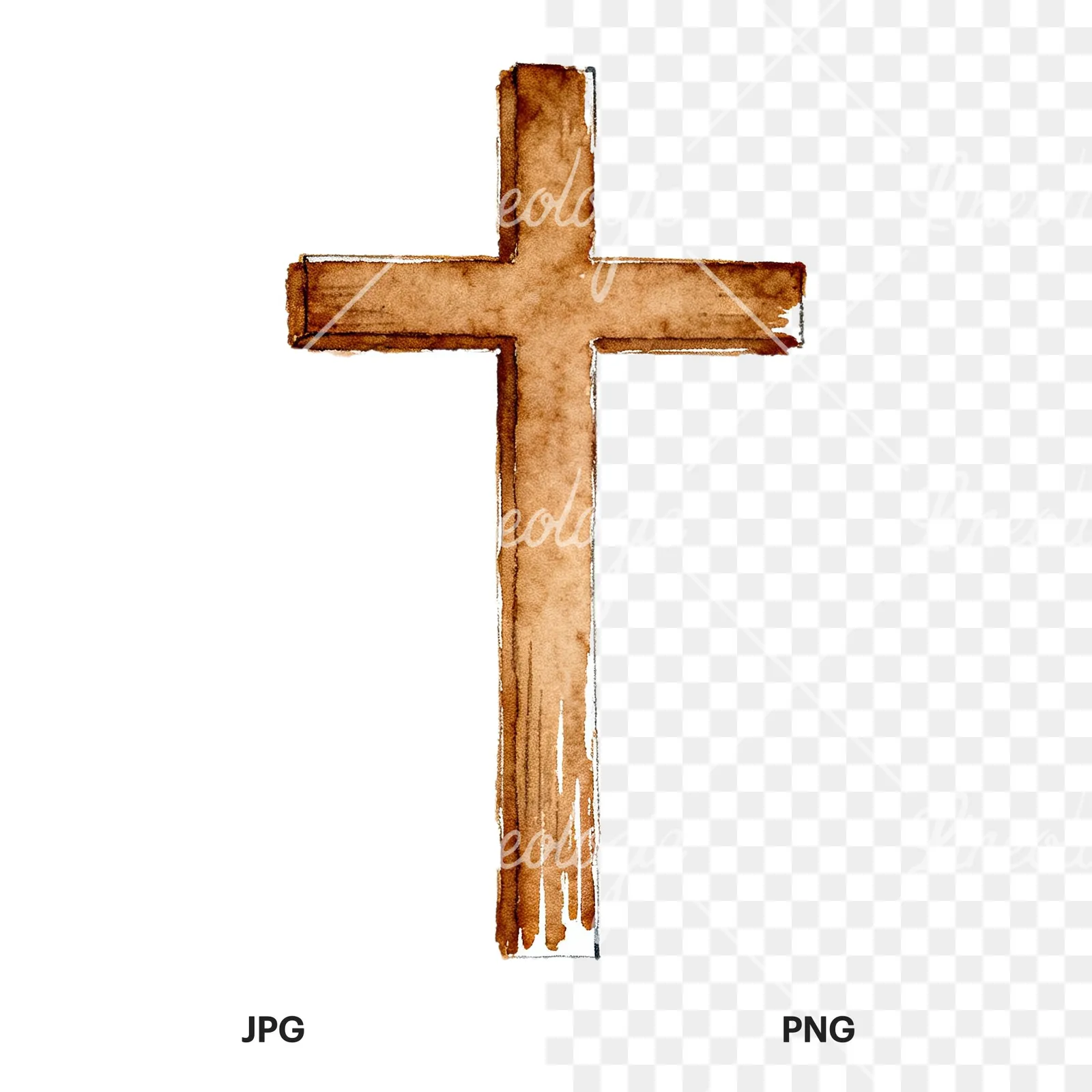 Watercolor religious christian Easter clipart 2 of 9, as a JPG on white and a transparent PNG