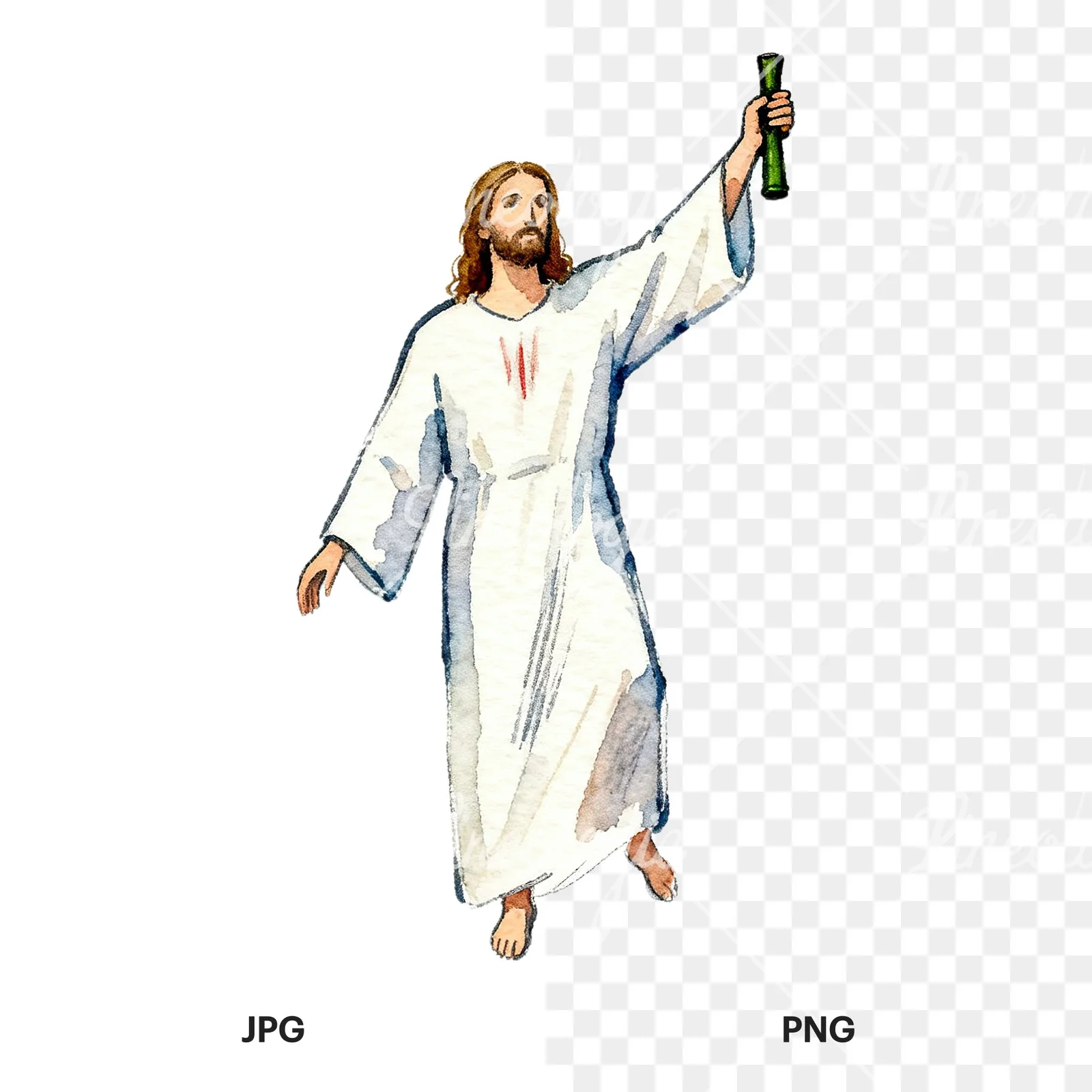 Watercolor religious christian Easter clipart 3 of 9, as a JPG on white and a transparent PNG
