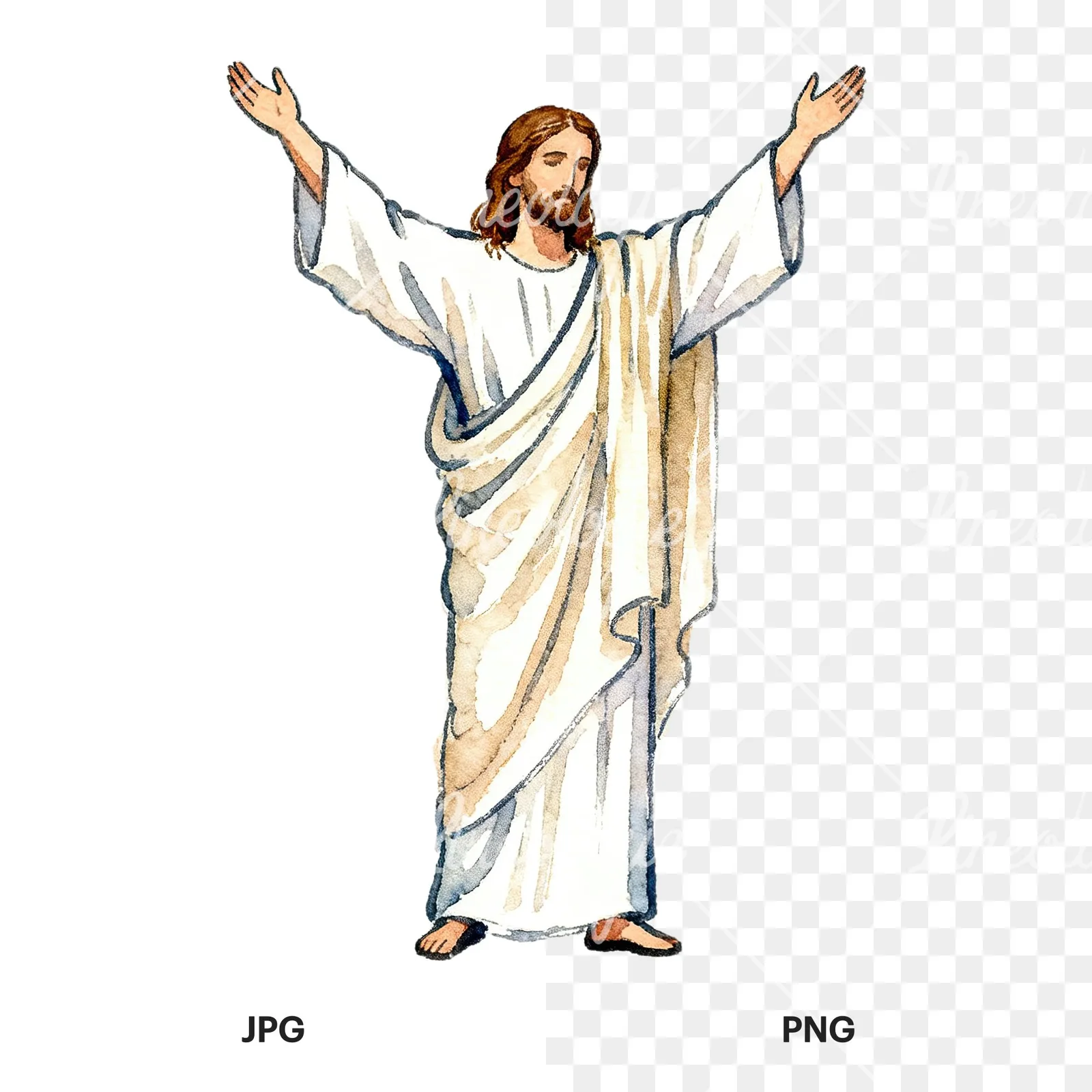 Watercolor religious christian Easter clipart 4 of 9, as a JPG on white and a transparent PNG