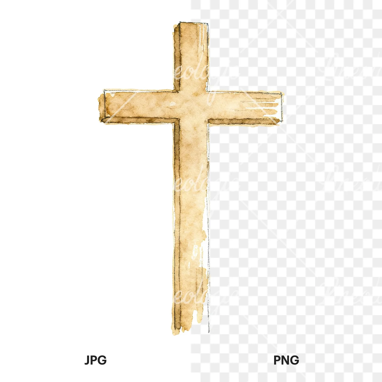 Watercolor religious christian Easter clipart 5 of 9, as a JPG on white and a transparent PNG