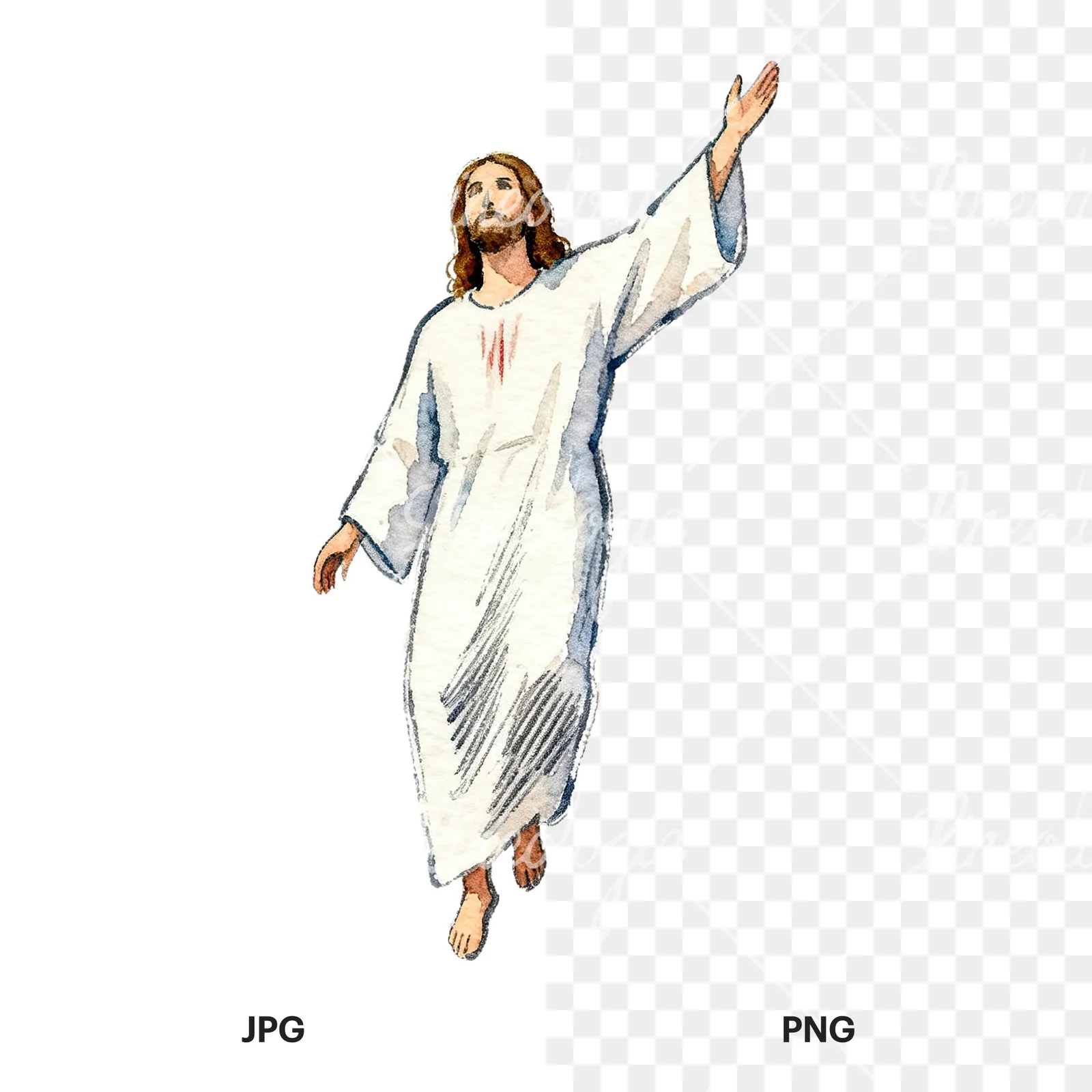 Watercolor religious christian Easter clipart 6 of 9, as a JPG on white and a transparent PNG