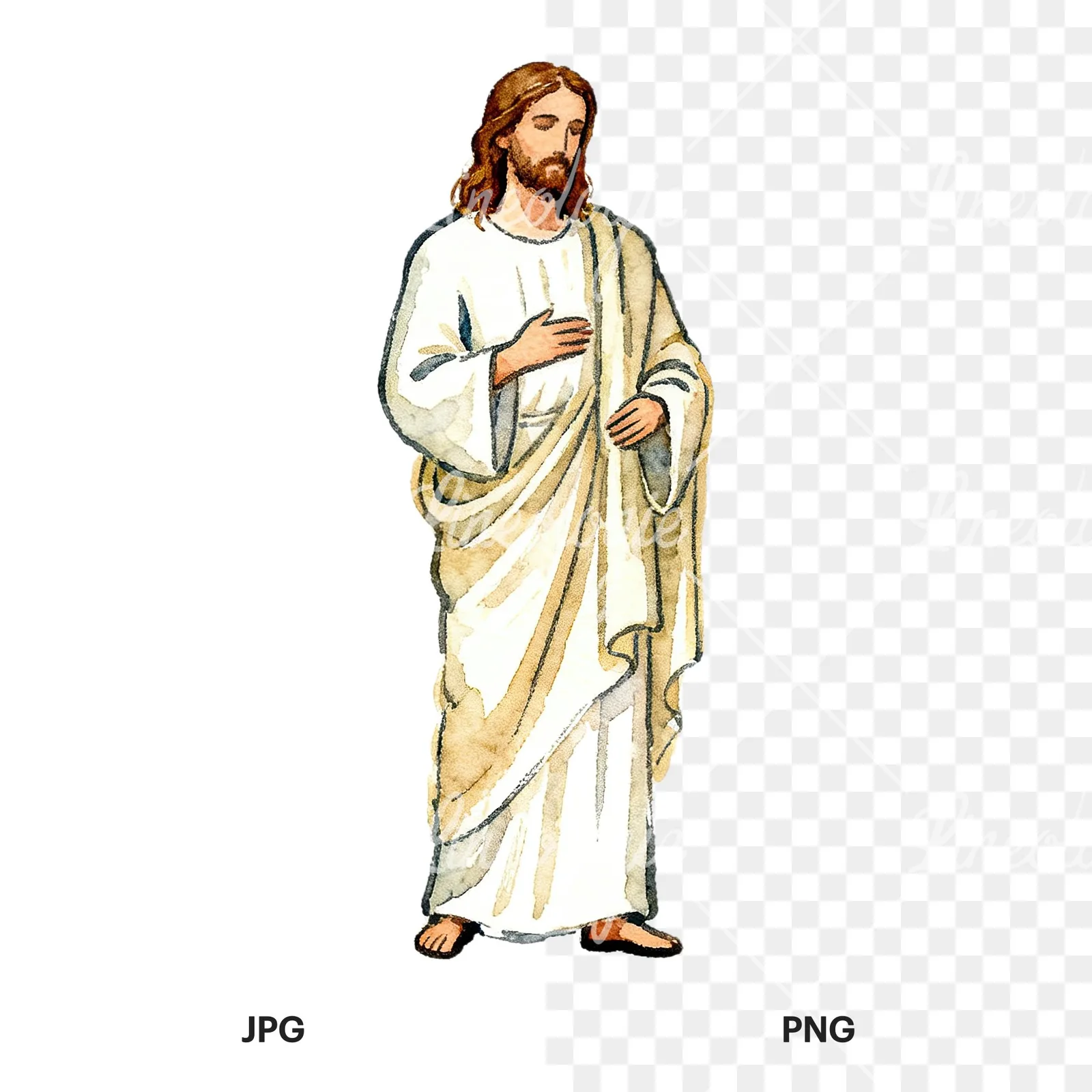 Watercolor religious christian Easter clipart 7 of 9, as a JPG on white and a transparent PNG