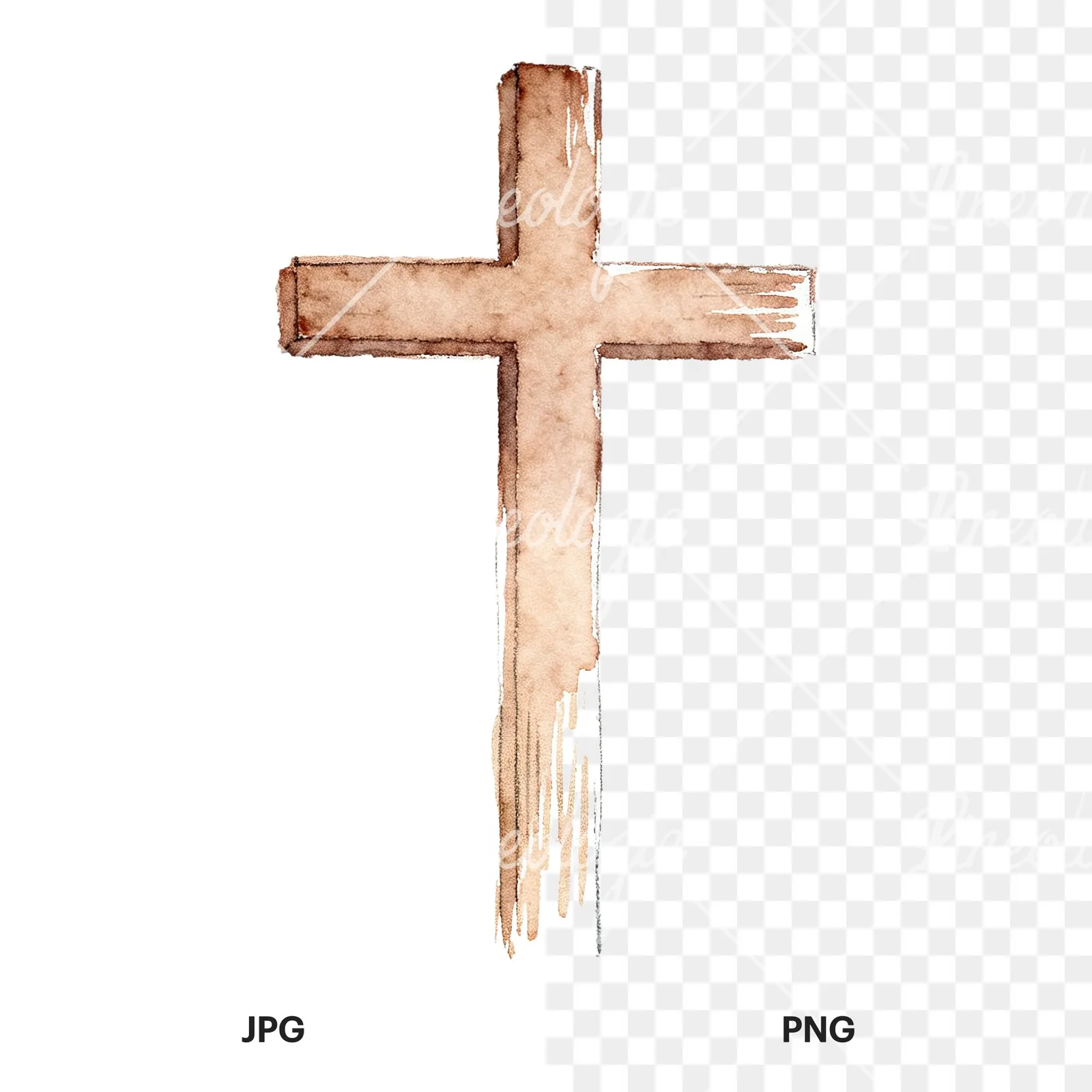 Watercolor religious christian Easter clipart 8 of 9, as a JPG on white and a transparent PNG
