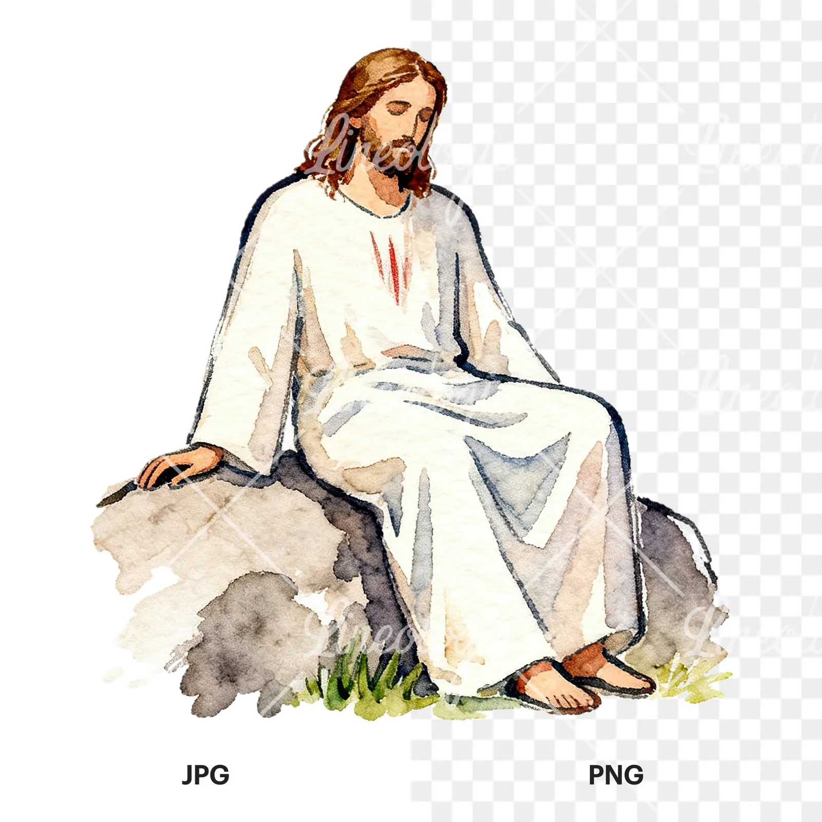 Watercolor religious christian Easter clipart 9 of 9, as a JPG on white and a transparent PNG
