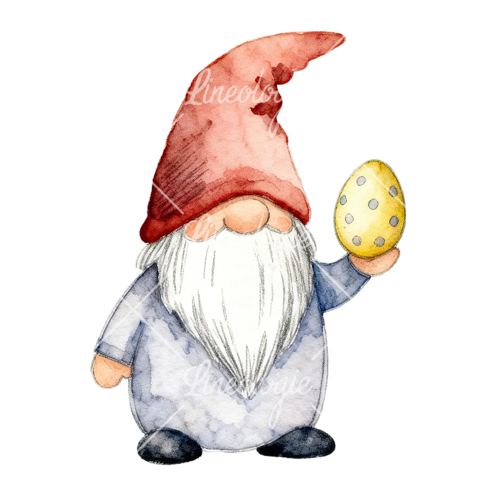 Watercolor sleepy gnome clipart 1 of 9 on a white background (JPG)