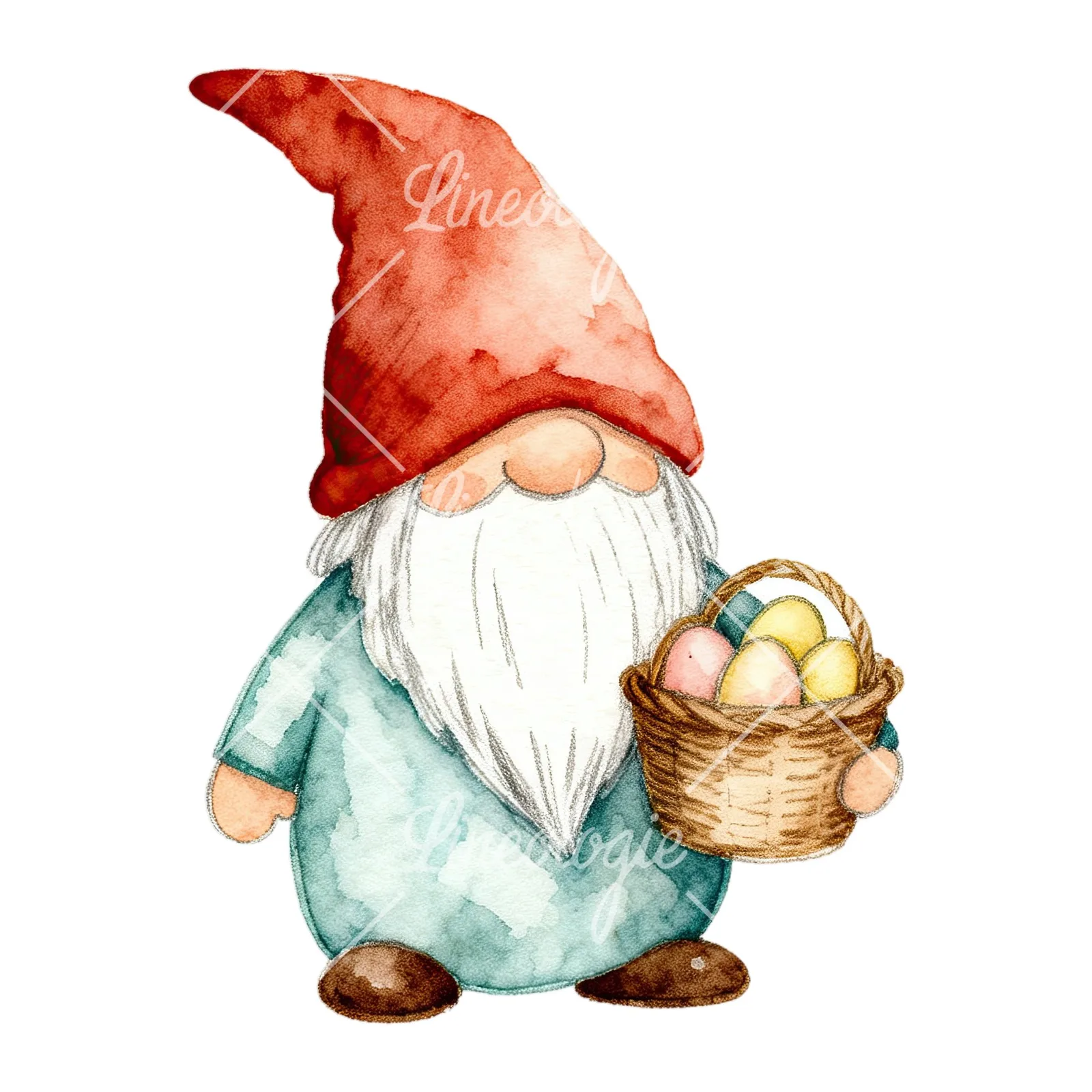 Watercolor sleepy gnome clipart 4 of 9 on a white background (JPG)