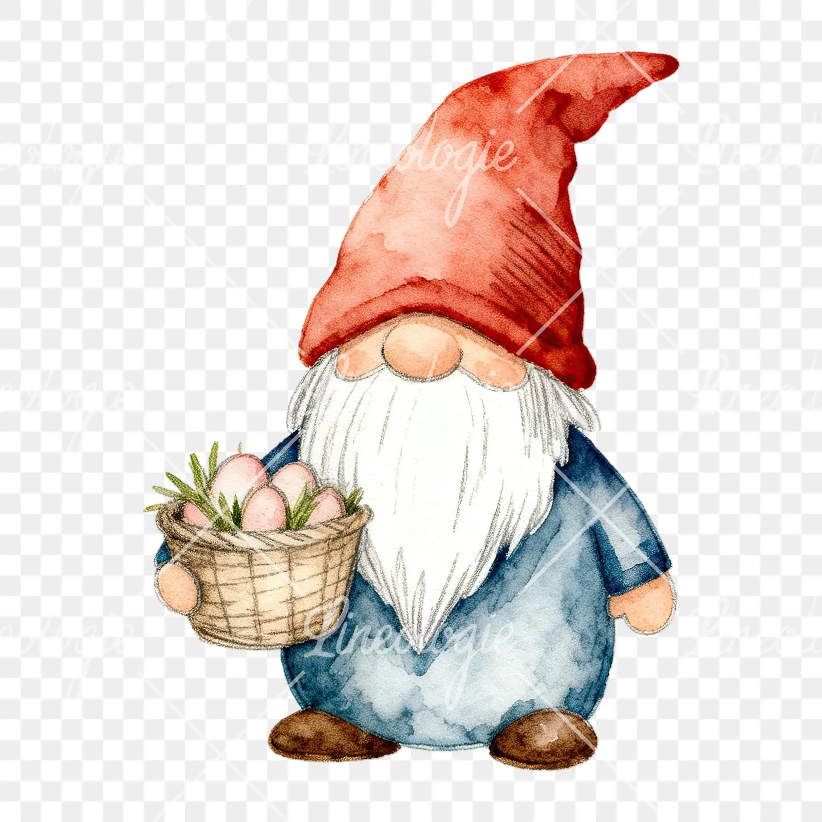 Watercolor sleepy gnome clipart 9 of 9 on a transparent background (PNG)