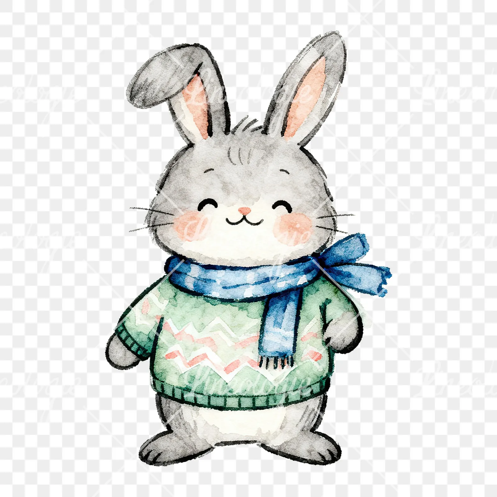Watercolor bunny clipart 3 of 9 on a transparent background (PNG)