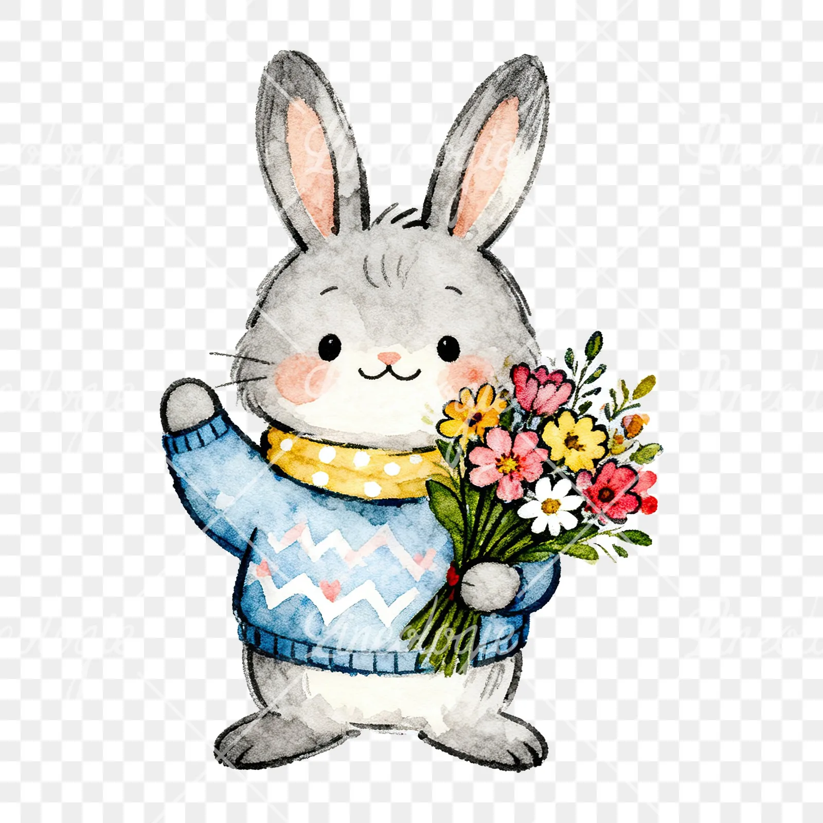 Watercolor bunny clipart 6 of 9 on a transparent background (PNG)
