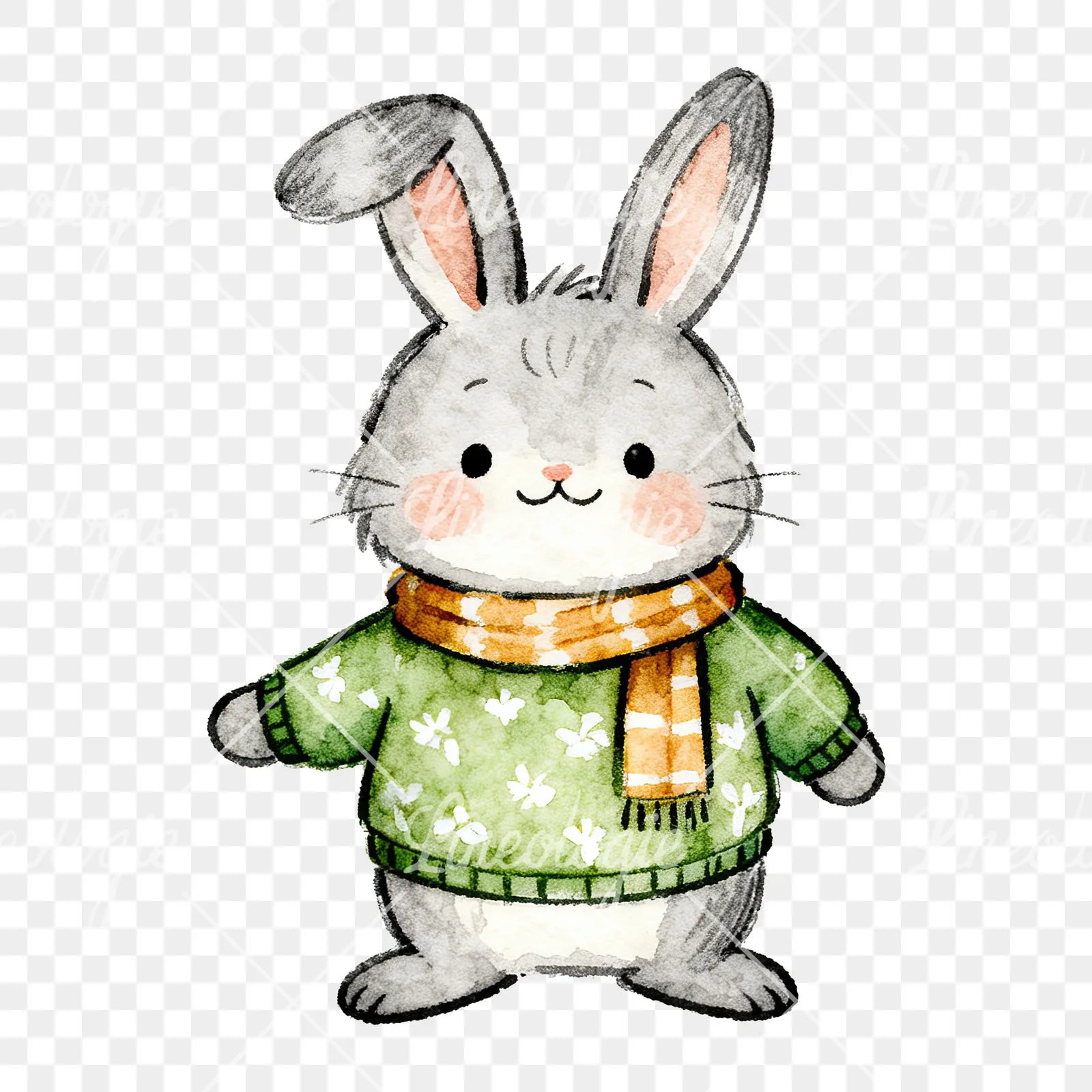 Watercolor bunny clipart 7 of 9 on a transparent background (PNG)
