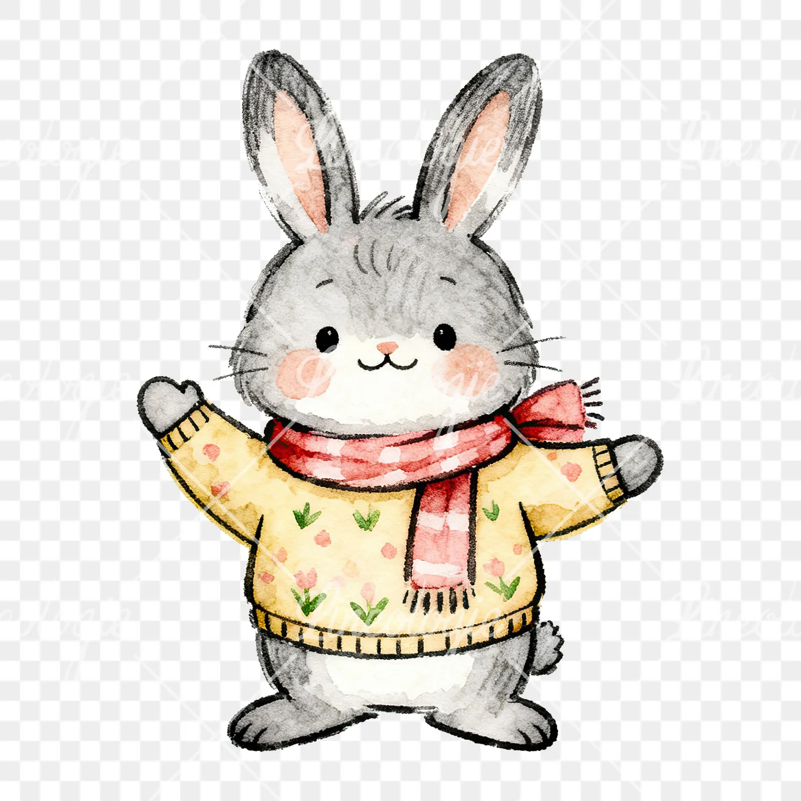 Watercolor bunny clipart 8 of 9 on a transparent background (PNG)