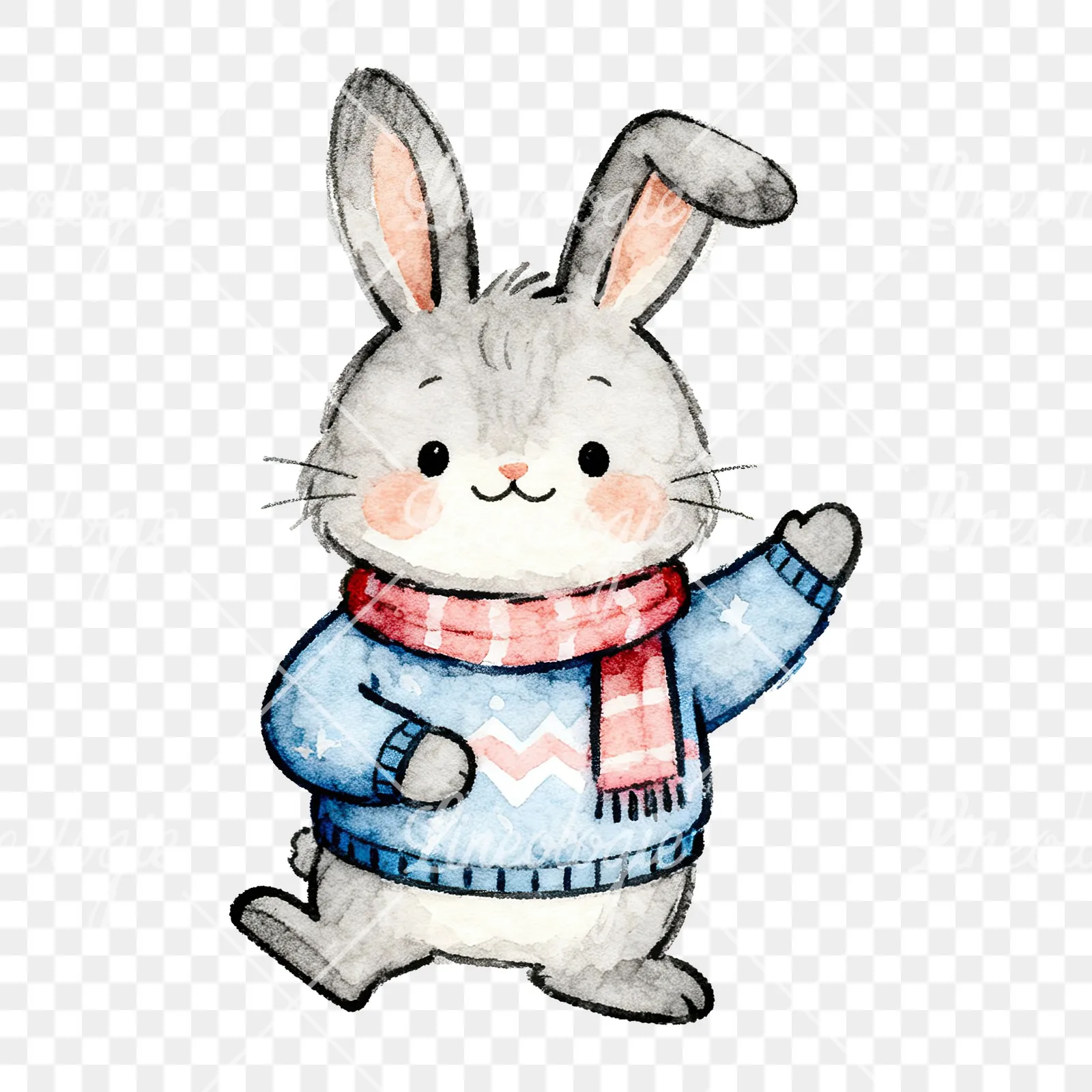 Watercolor bunny clipart 9 of 9 on a transparent background (PNG)