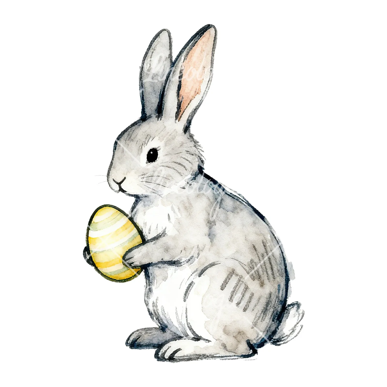 Watercolor bunny rabbit clipart 1 of 9 on a white background (JPG)