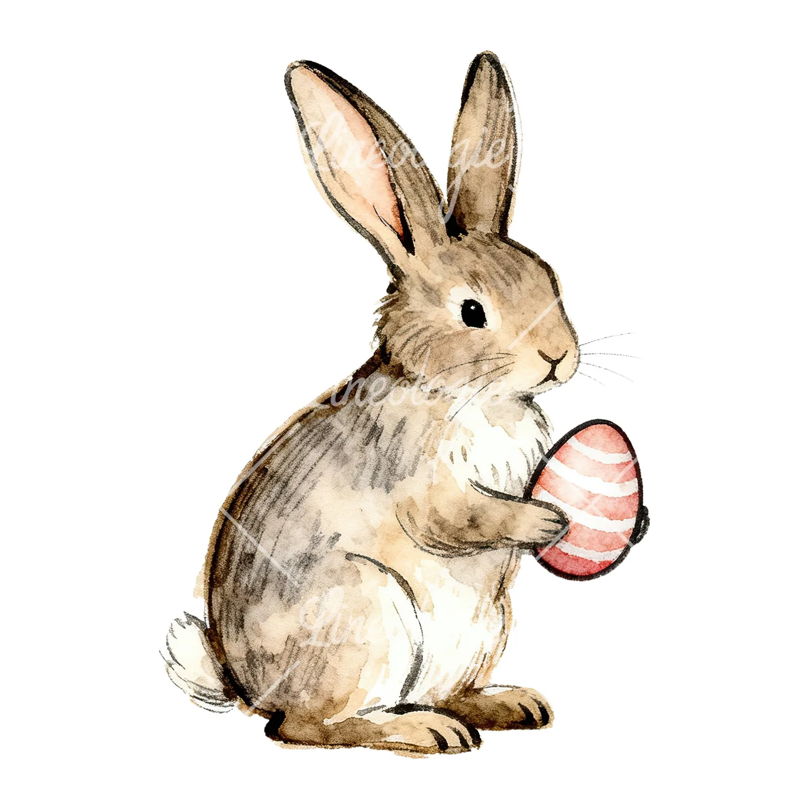 Watercolor bunny rabbit clipart 2 of 9 on a white background (JPG)