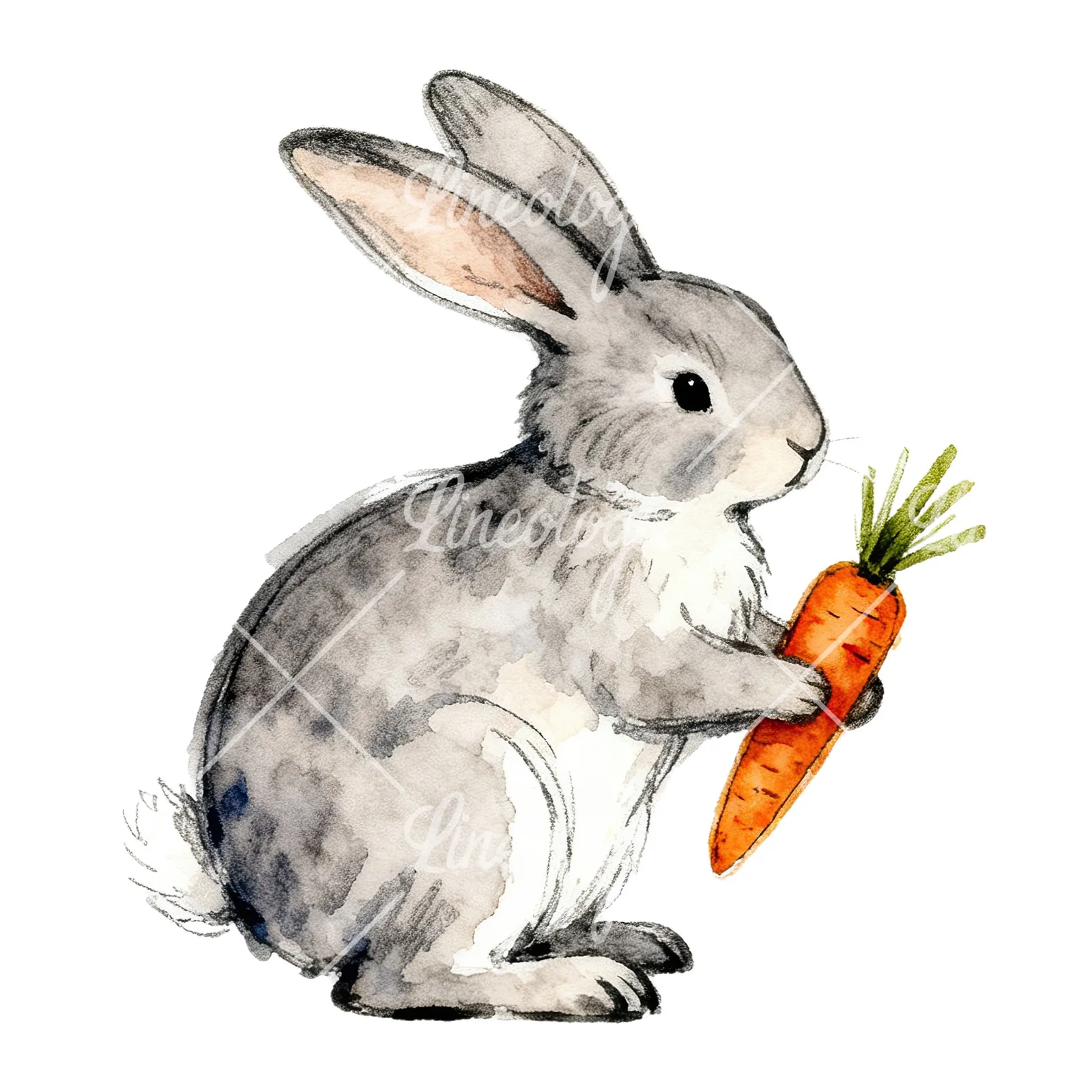 Watercolor bunny rabbit clipart 3 of 9 on a white background (JPG)