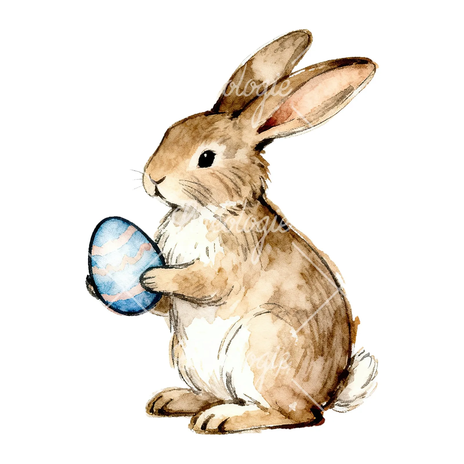 Watercolor bunny rabbit clipart 4 of 9 on a white background (JPG)