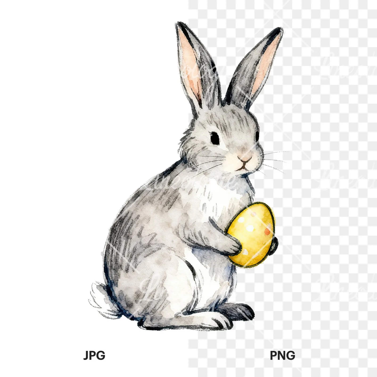 Watercolor bunny rabbit clipart 5 of 9, as a JPG on white and a transparent PNG