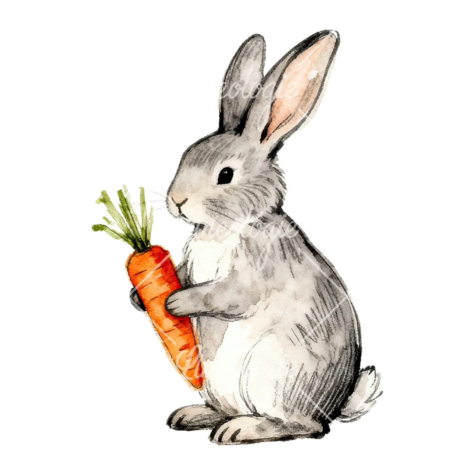 Watercolor bunny rabbit clipart 6 of 9 on a white background (JPG)