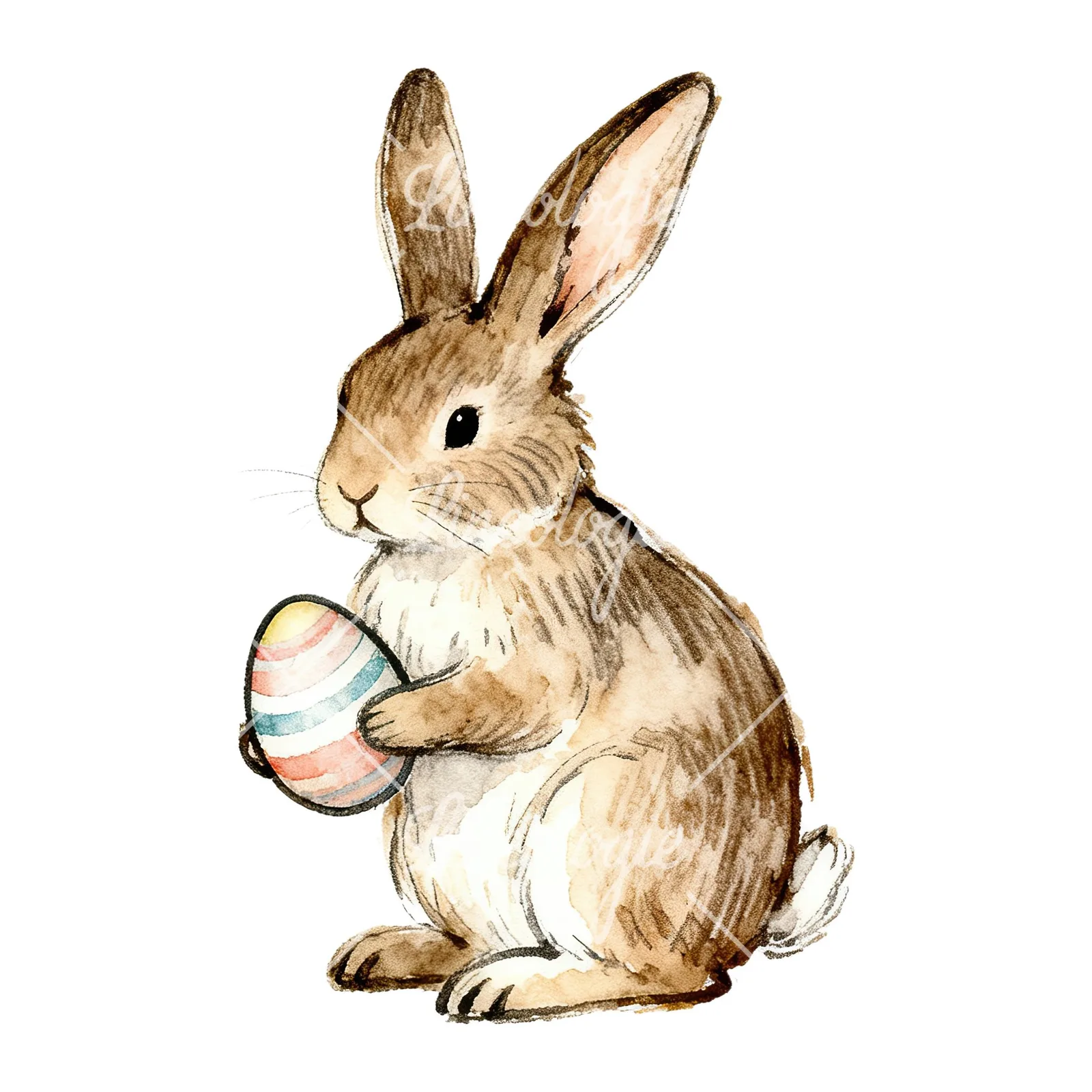 Watercolor bunny rabbit clipart 7 of 9 on a white background (JPG)
