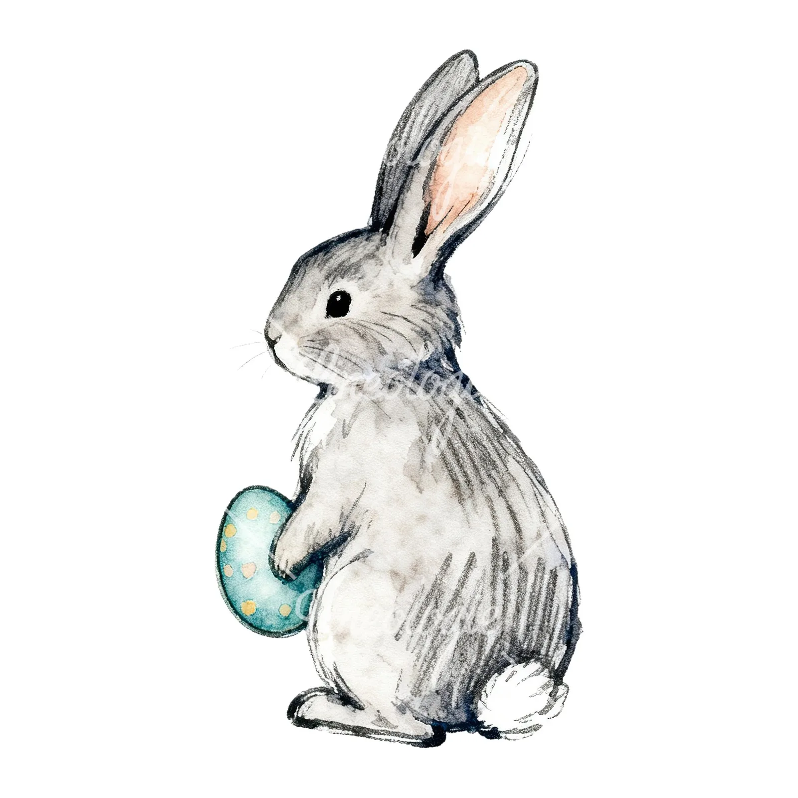 Watercolor bunny rabbit clipart 8 of 9 on a white background (JPG)