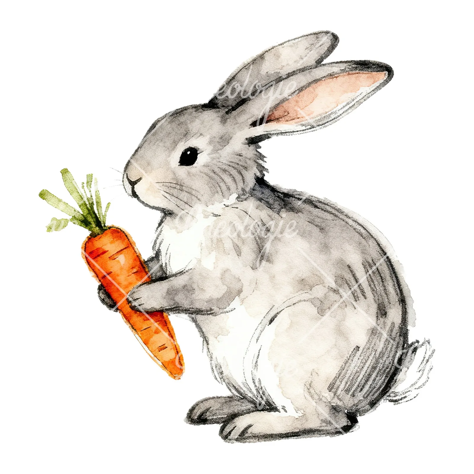 Watercolor bunny rabbit clipart 9 of 9 on a white background (JPG)