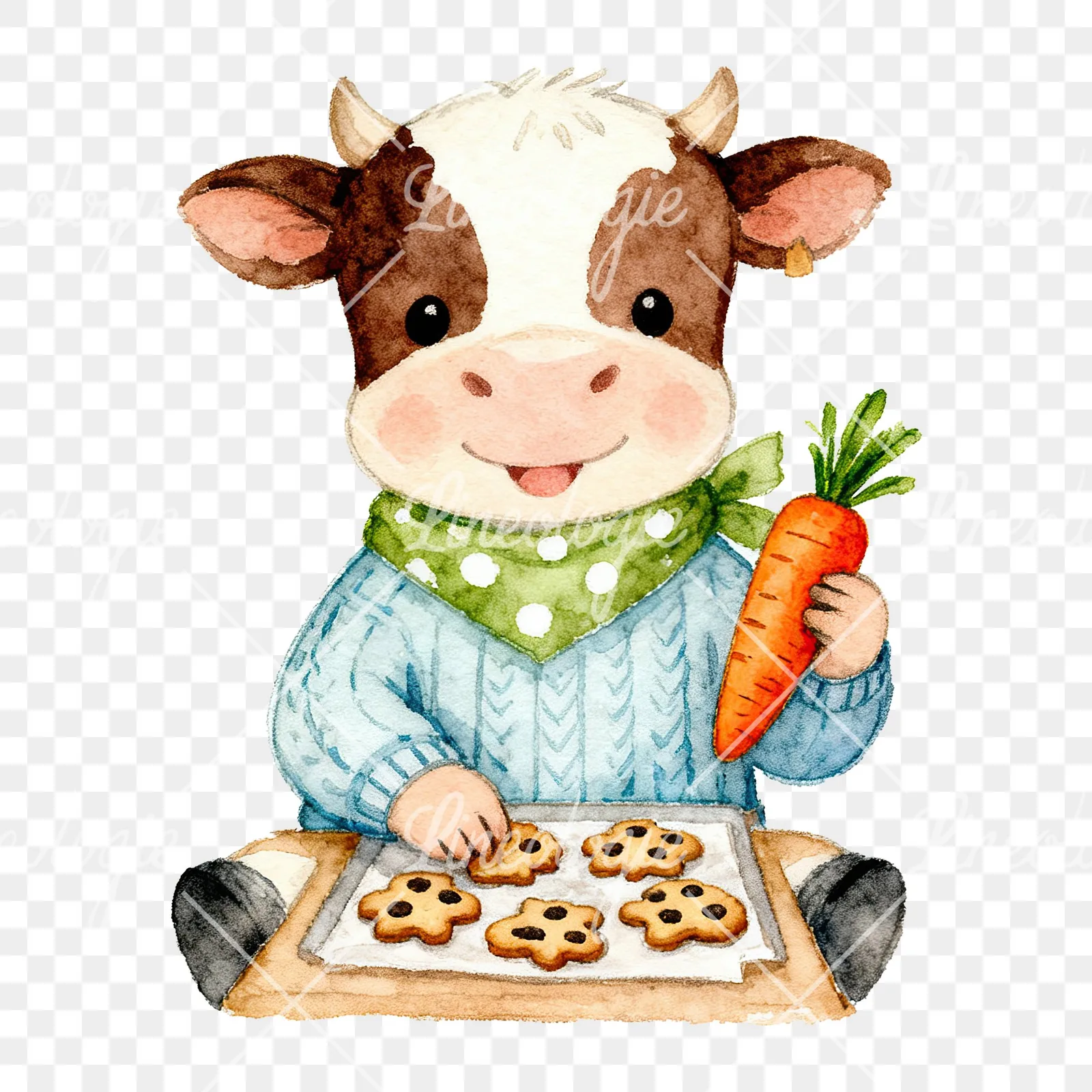 Watercolor Easter calf painting egg clipart 2 of 9 on a transparent background (PNG)