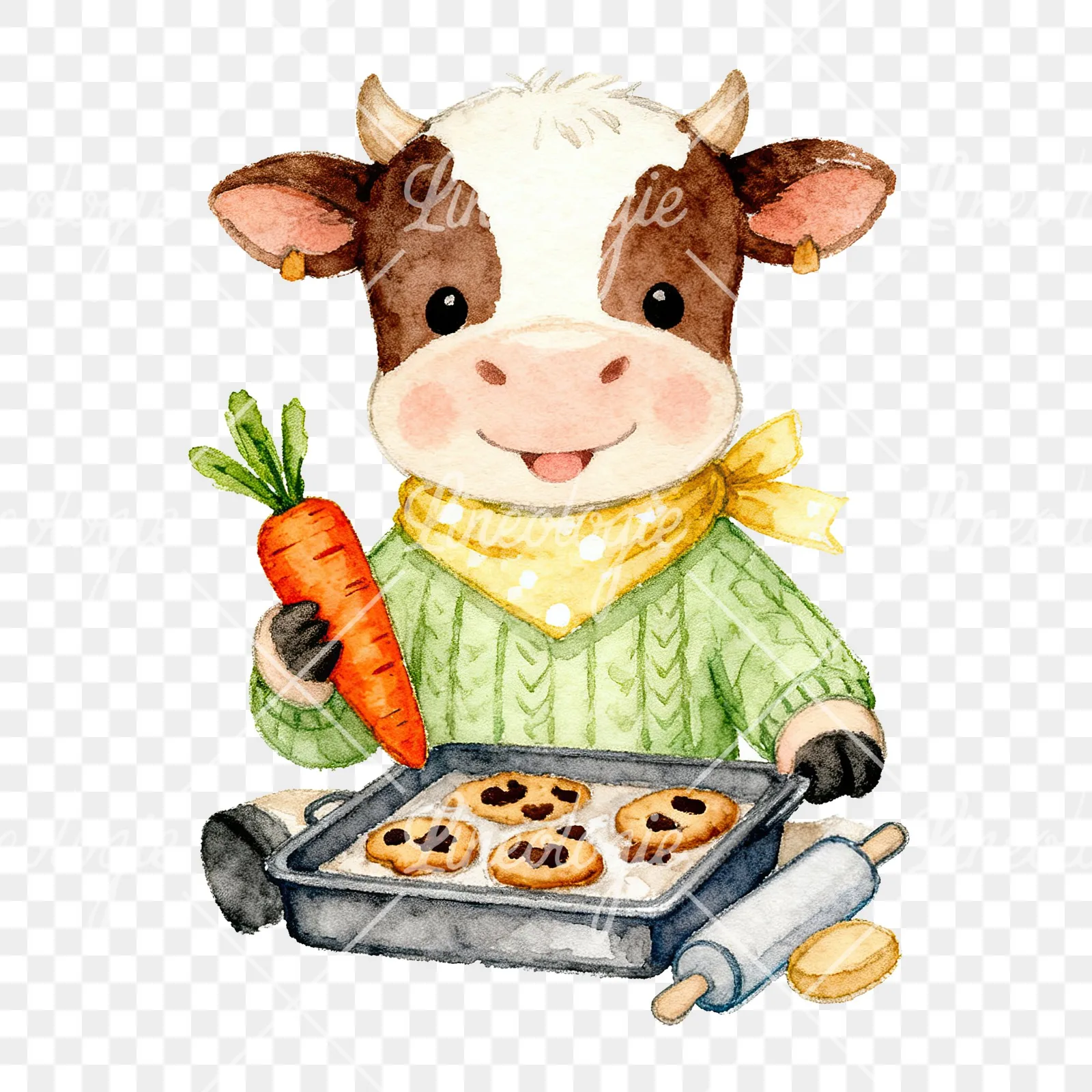 Watercolor Easter calf painting egg clipart 3 of 9 on a transparent background (PNG)