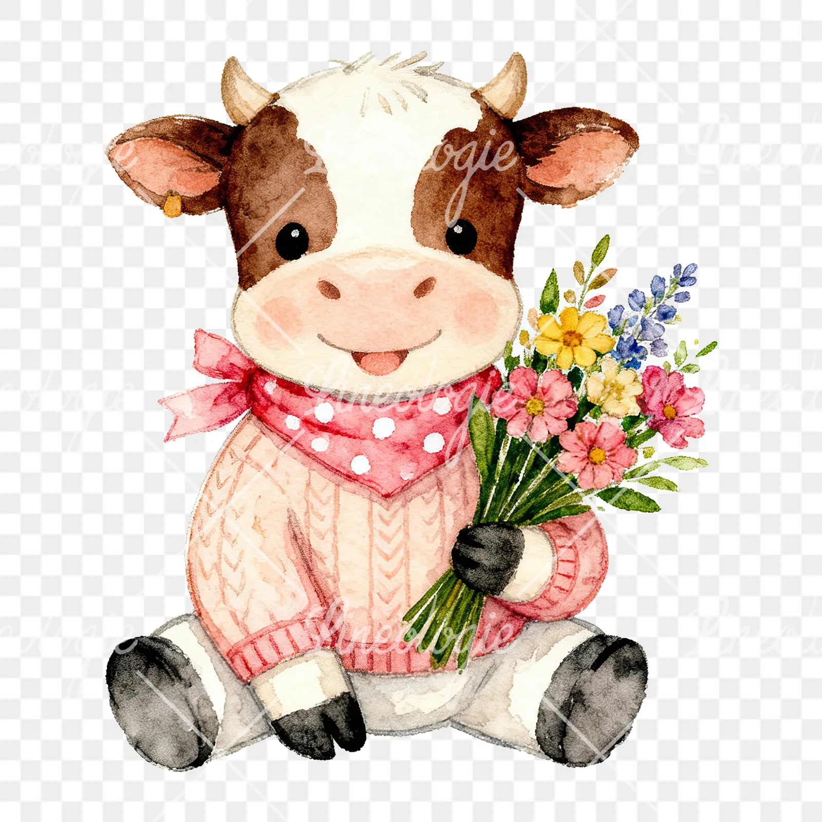 Watercolor Easter calf painting egg clipart 4 of 9 on a transparent background (PNG)